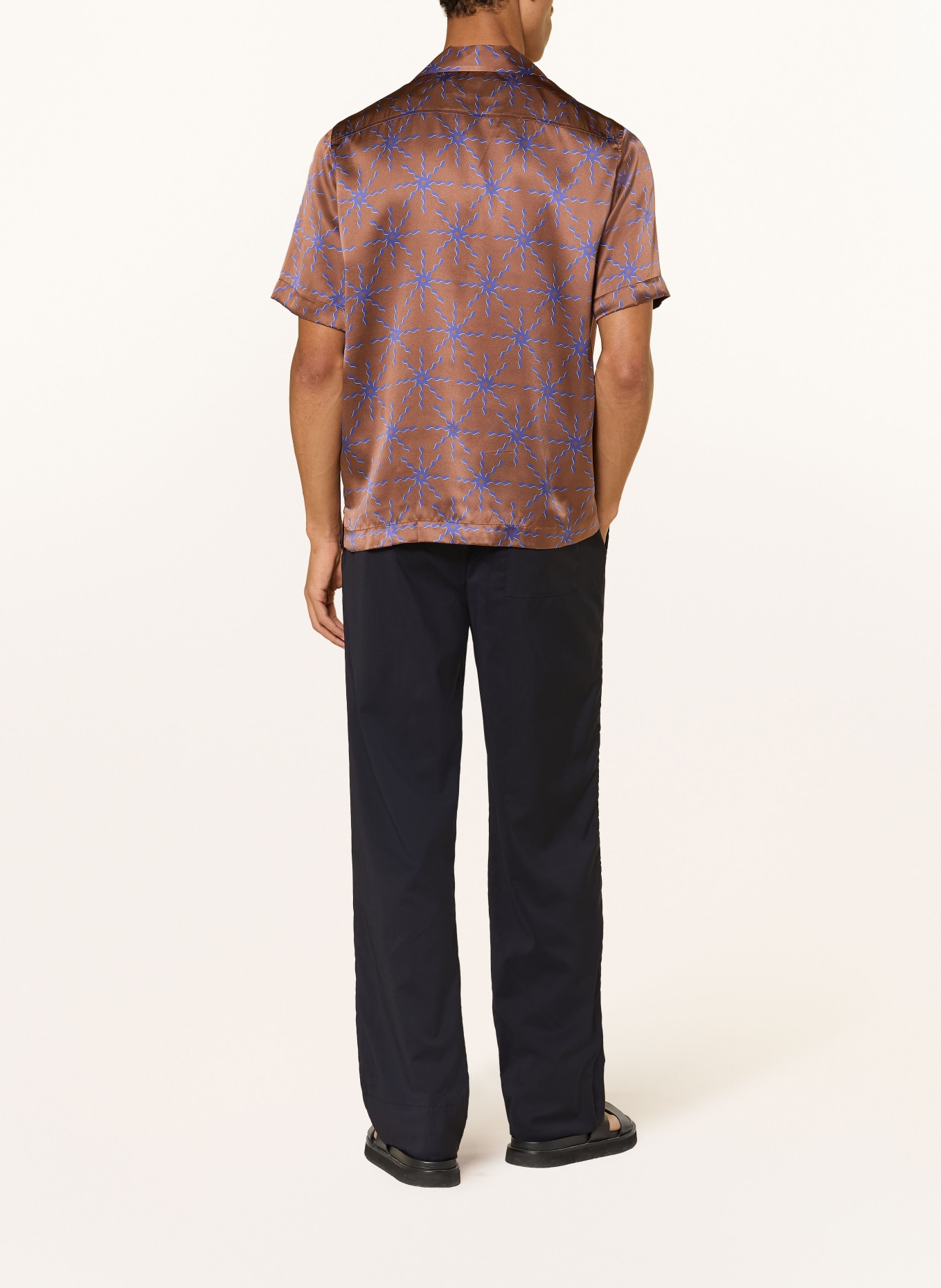 FRESCOBOL CARIOCA ROBERTO Regular Fit Silk Resort Shirt: BROWN / BLUE