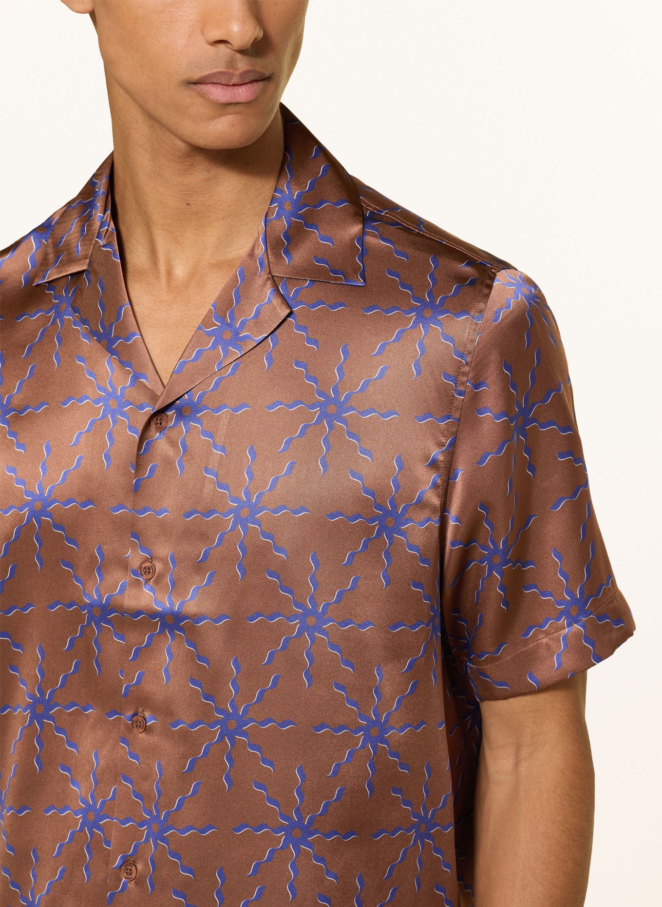 FRESCOBOL CARIOCA ROBERTO Regular Fit Silk Resort Shirt: BROWN / BLUE