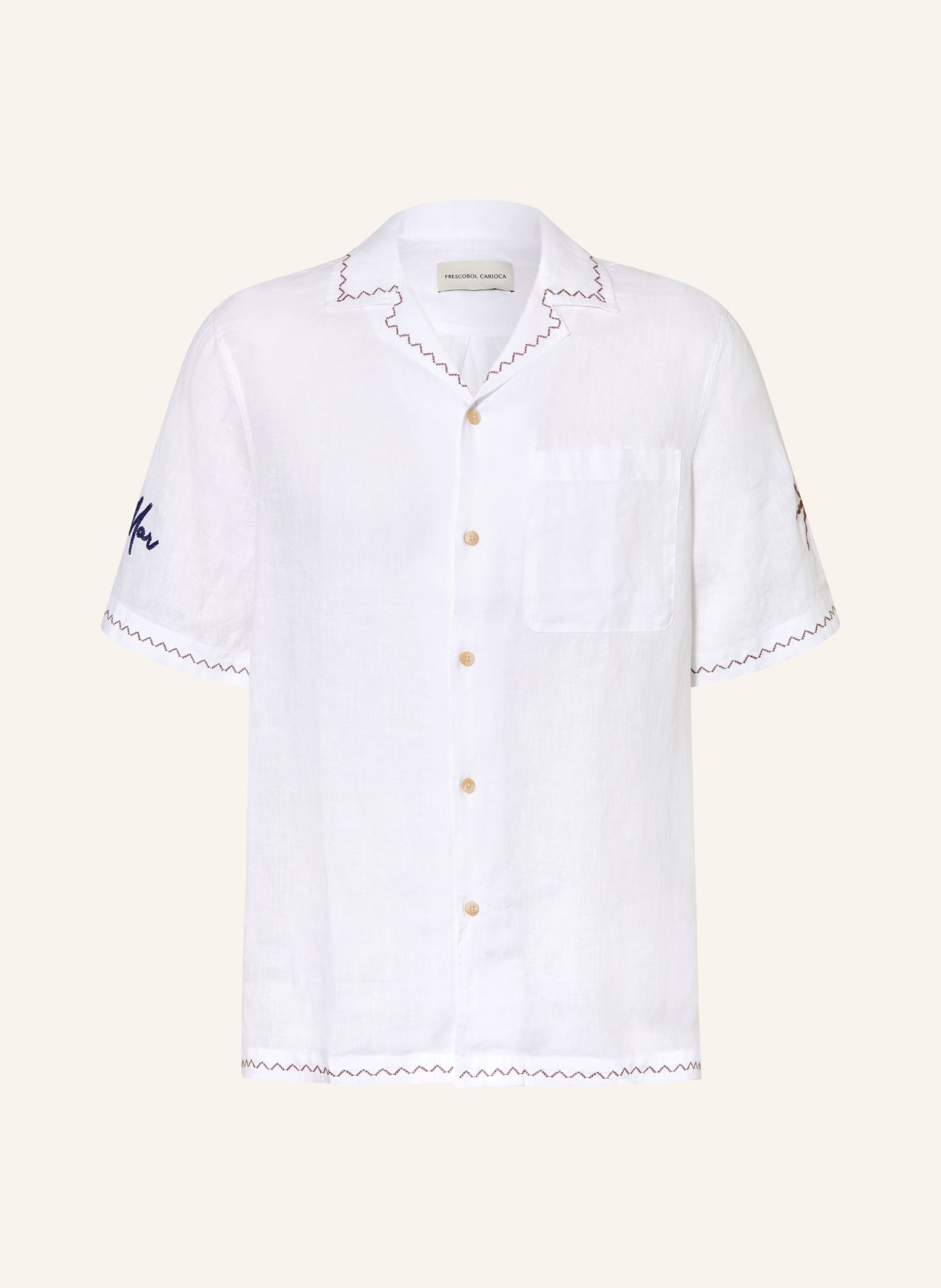 FRESCOBOL CARIOCA ALVES Comfort Fit Linen Resort Shirt: WHITE / BROWN