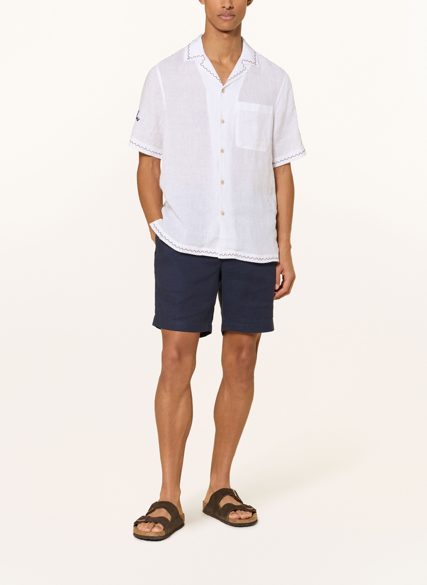 FRESCOBOL CARIOCA ALVES Comfort Fit Linen Resort Shirt: WHITE / BROWN