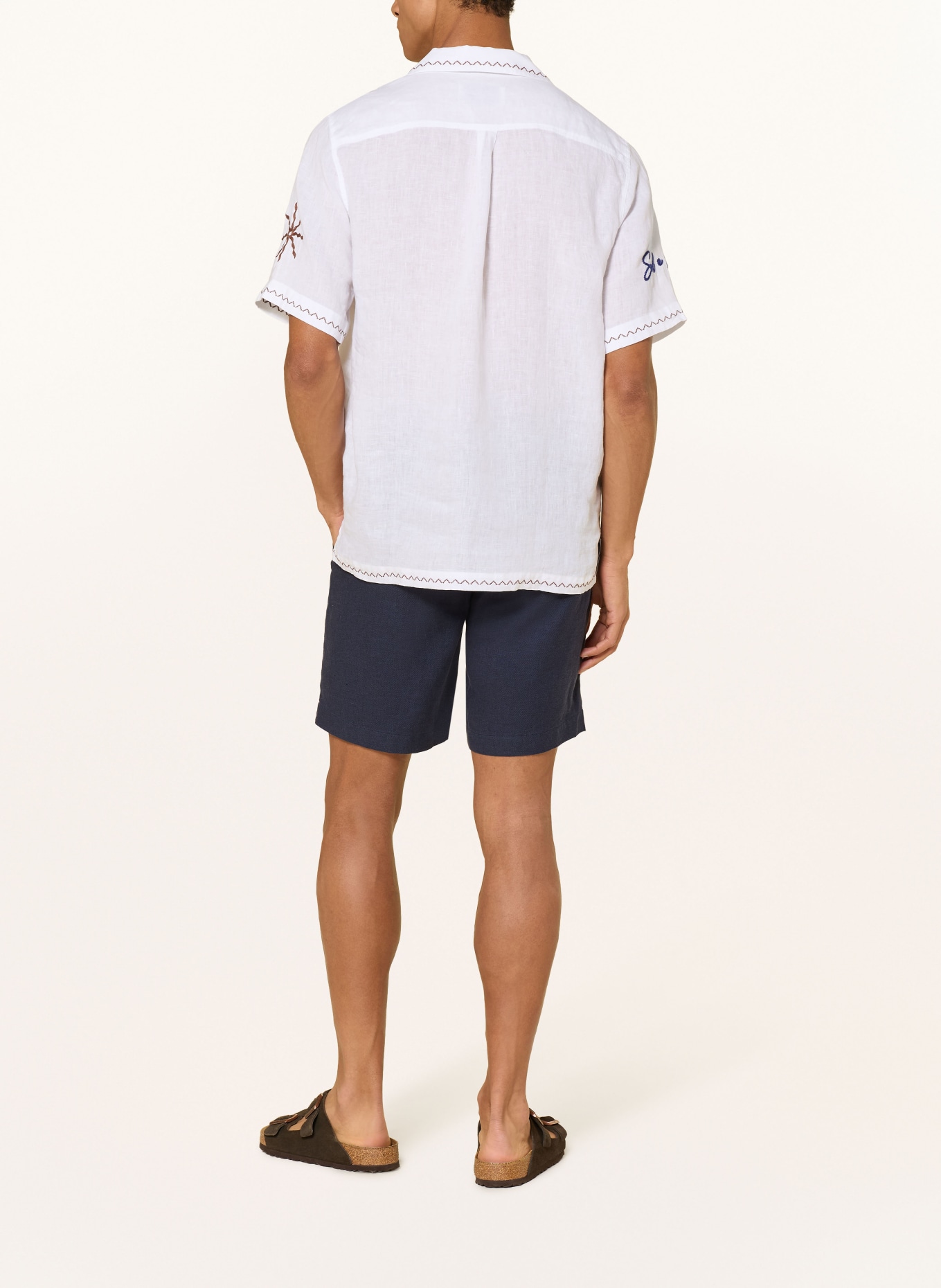 FRESCOBOL CARIOCA ALVES Comfort Fit Linen Resort Shirt: WHITE / BROWN