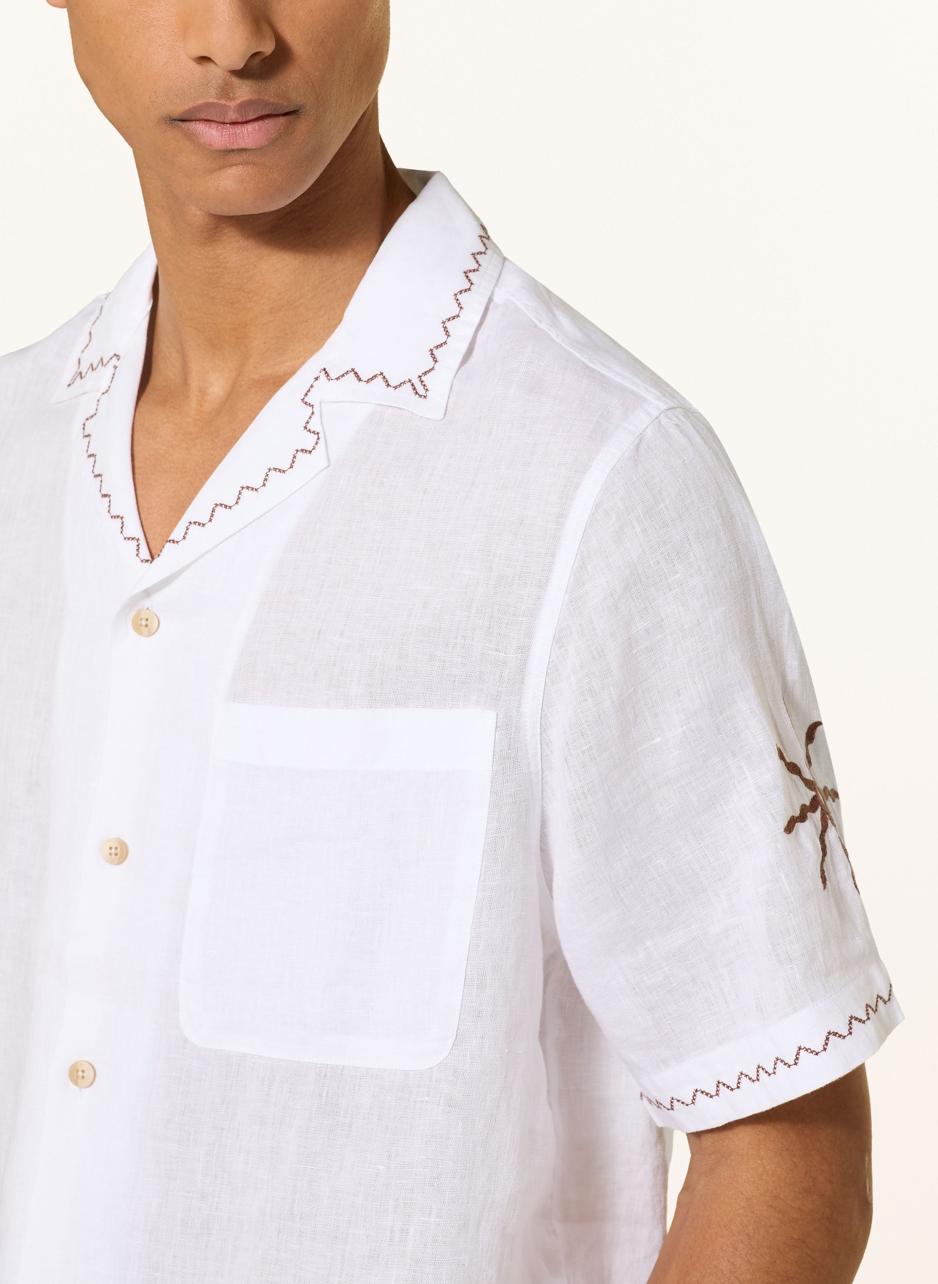 FRESCOBOL CARIOCA ALVES Comfort Fit Linen Resort Shirt: WHITE / BROWN