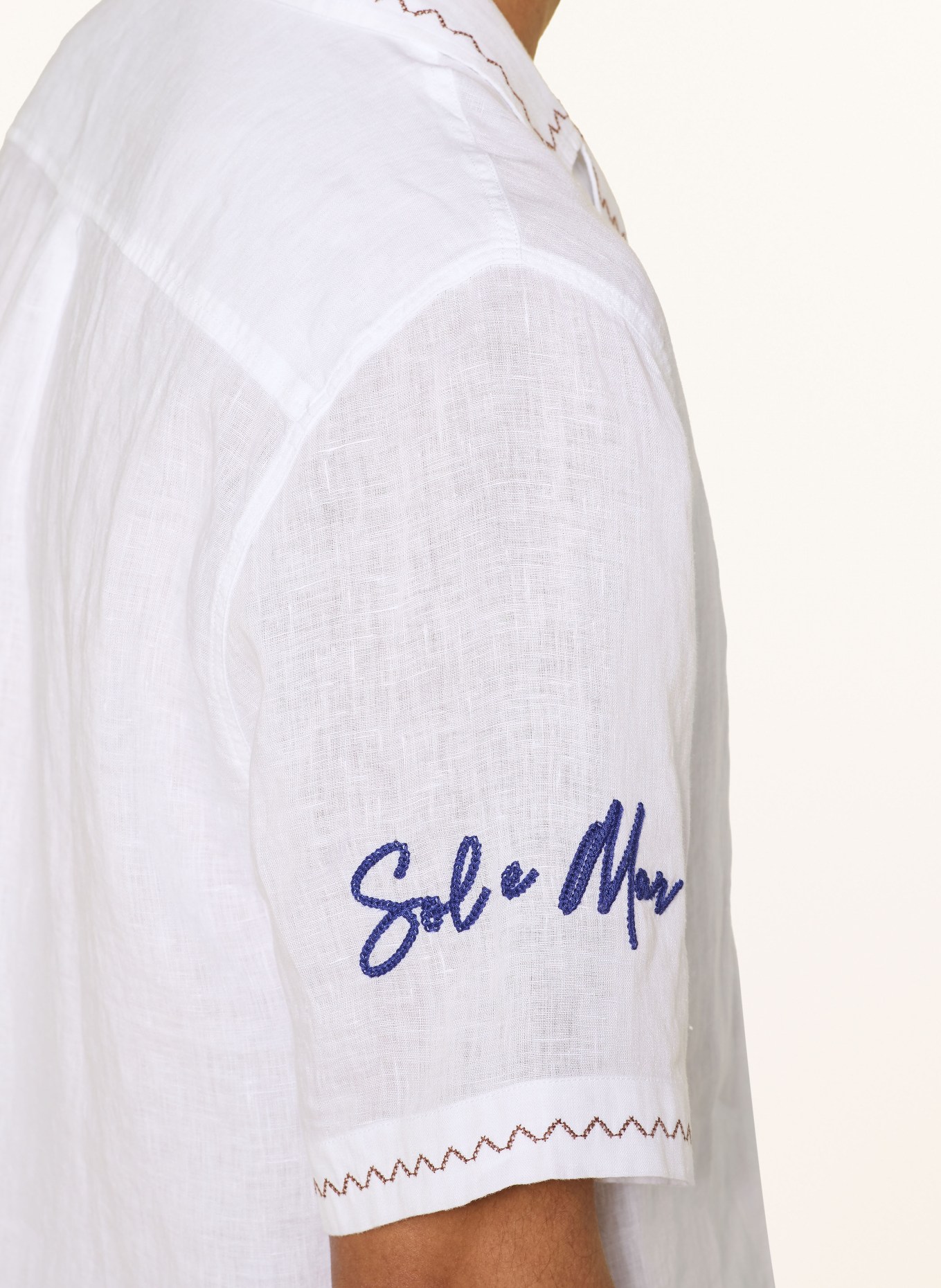 FRESCOBOL CARIOCA ALVES Comfort Fit Linen Resort Shirt: WHITE / BROWN