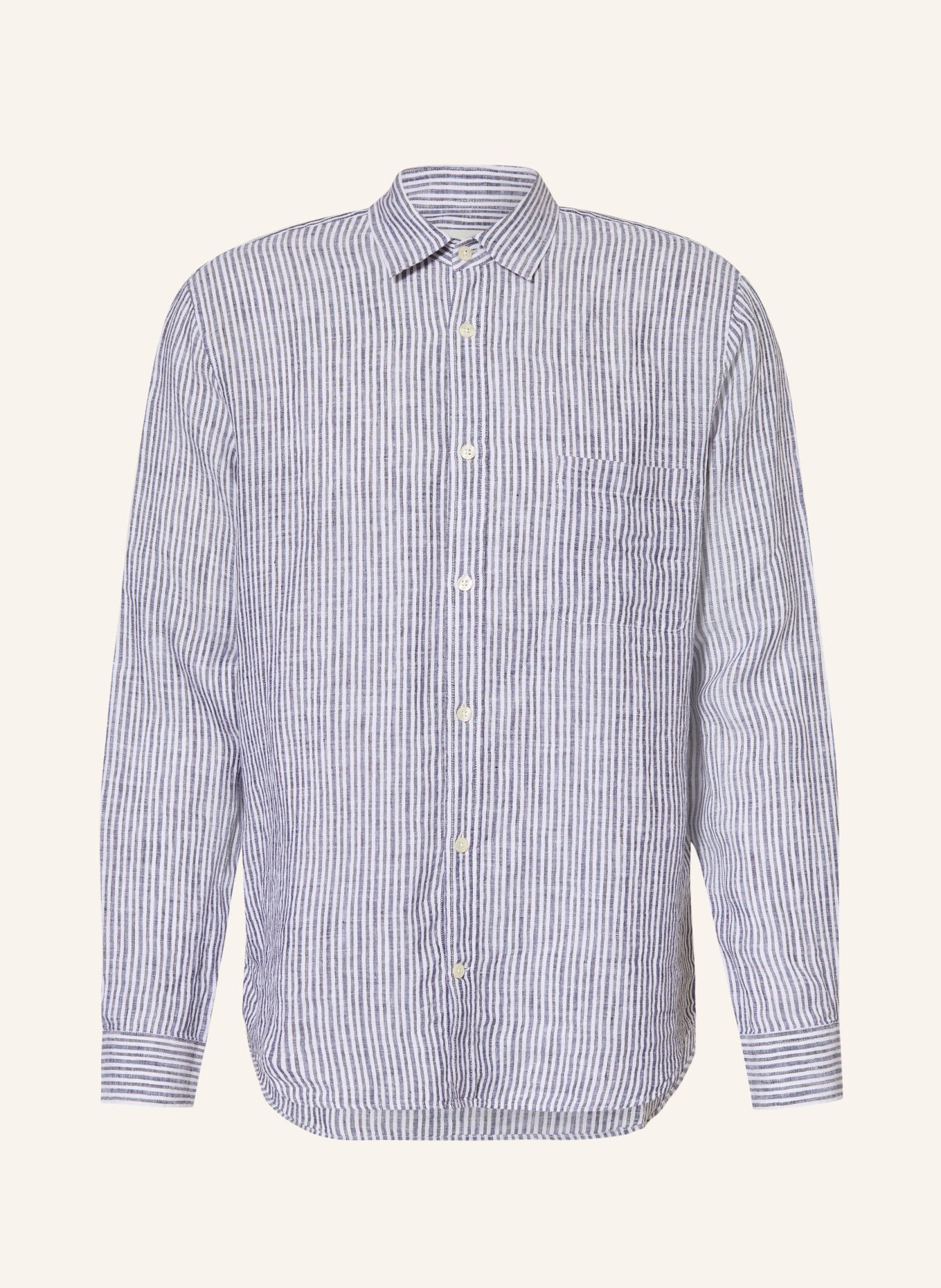 FRESCOBOL CARIOCA TELLES Comfort Fit Linen Shirt: DARK BLUE / WHITE