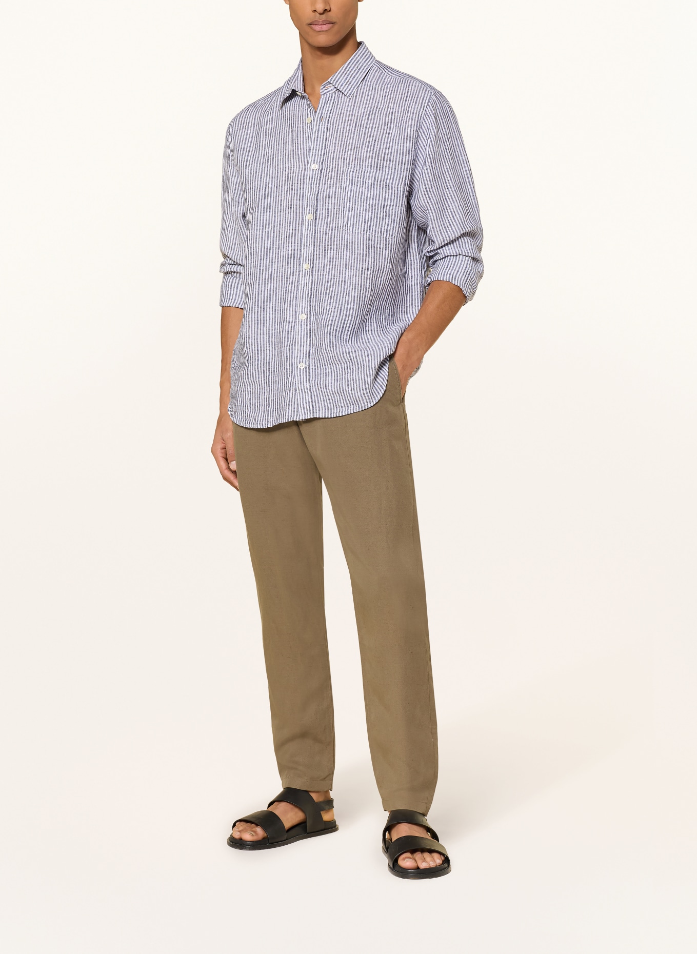 FRESCOBOL CARIOCA TELLES Comfort Fit Linen Shirt: DARK BLUE / WHITE
