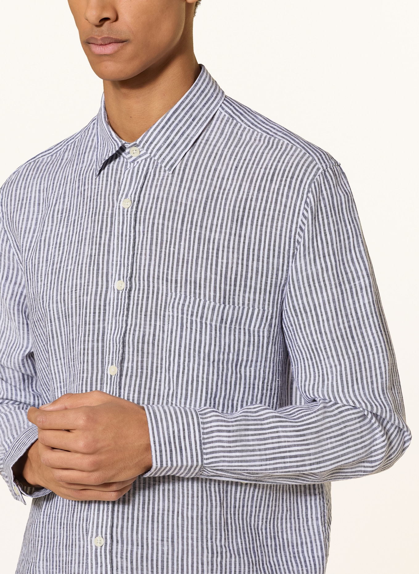 FRESCOBOL CARIOCA TELLES Comfort Fit Linen Shirt: DARK BLUE / WHITE