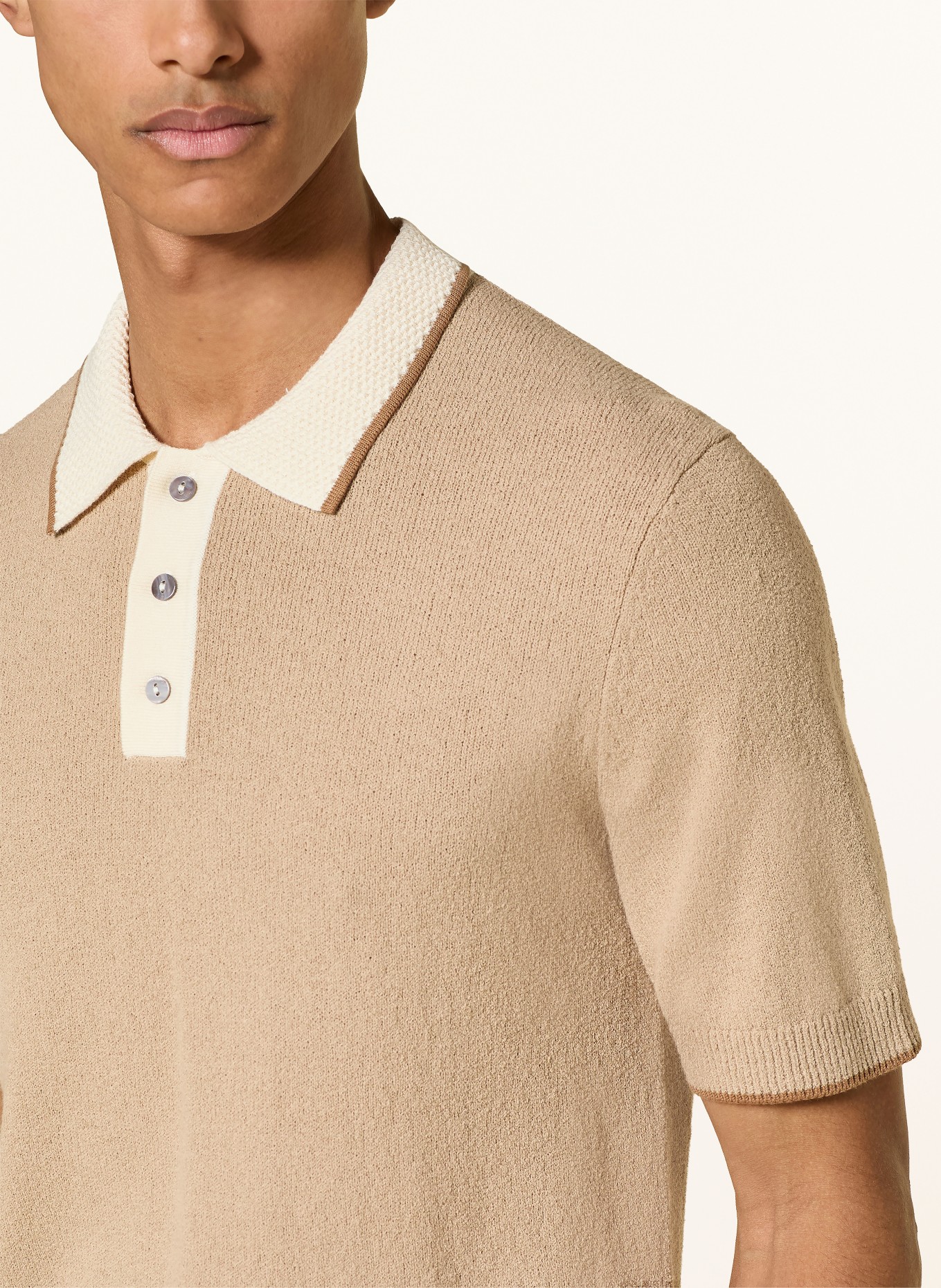 MOS MOSH Gallery MMGFRANCESCO Knit Polo Shirt, Regular Fit: CAMEL / CREAM