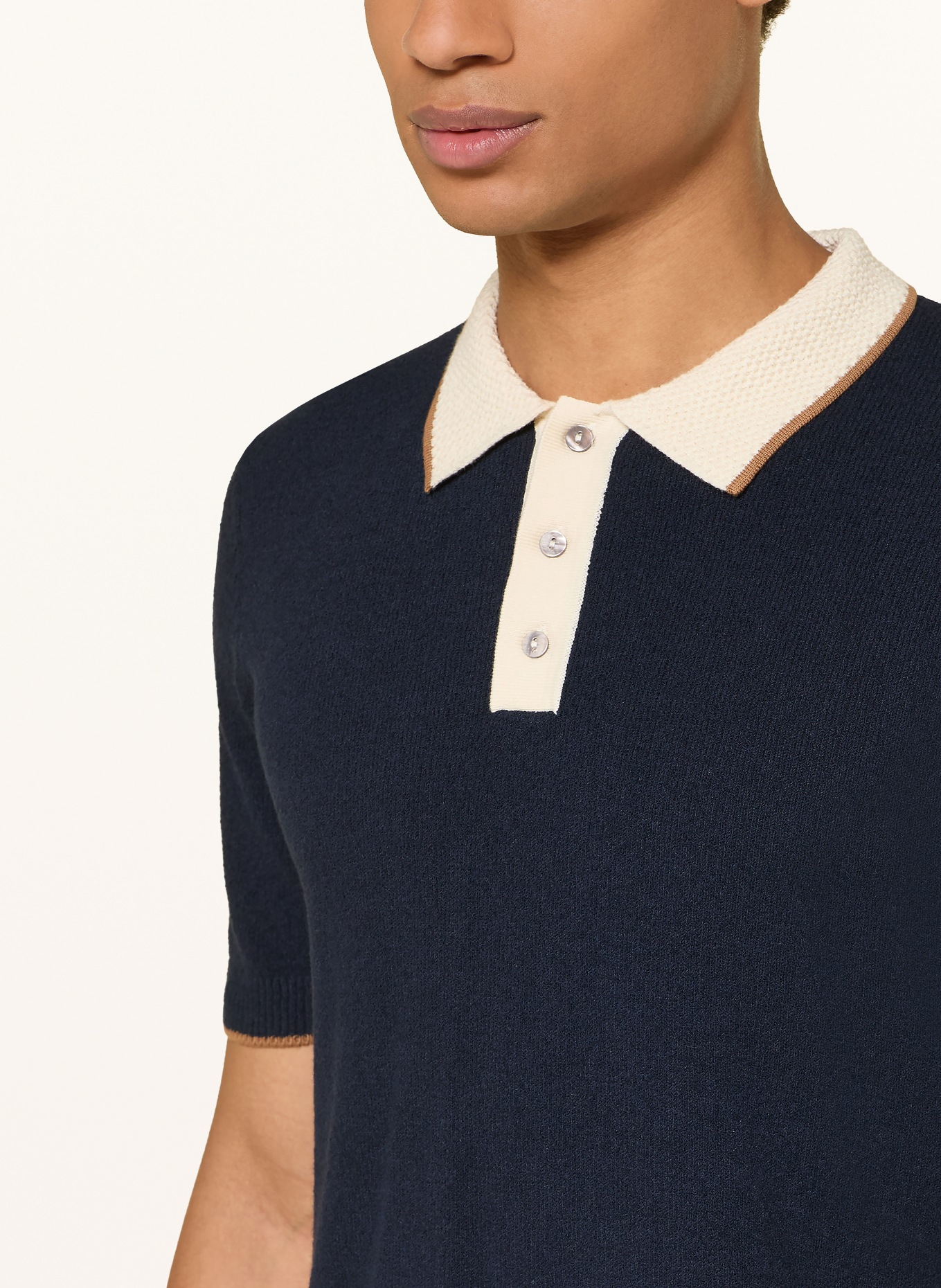 MOS MOSH Gallery MMGFRANCESCO Knit Polo Shirt, Regular Fit: DARK BLUE / BEIGE / CREAM