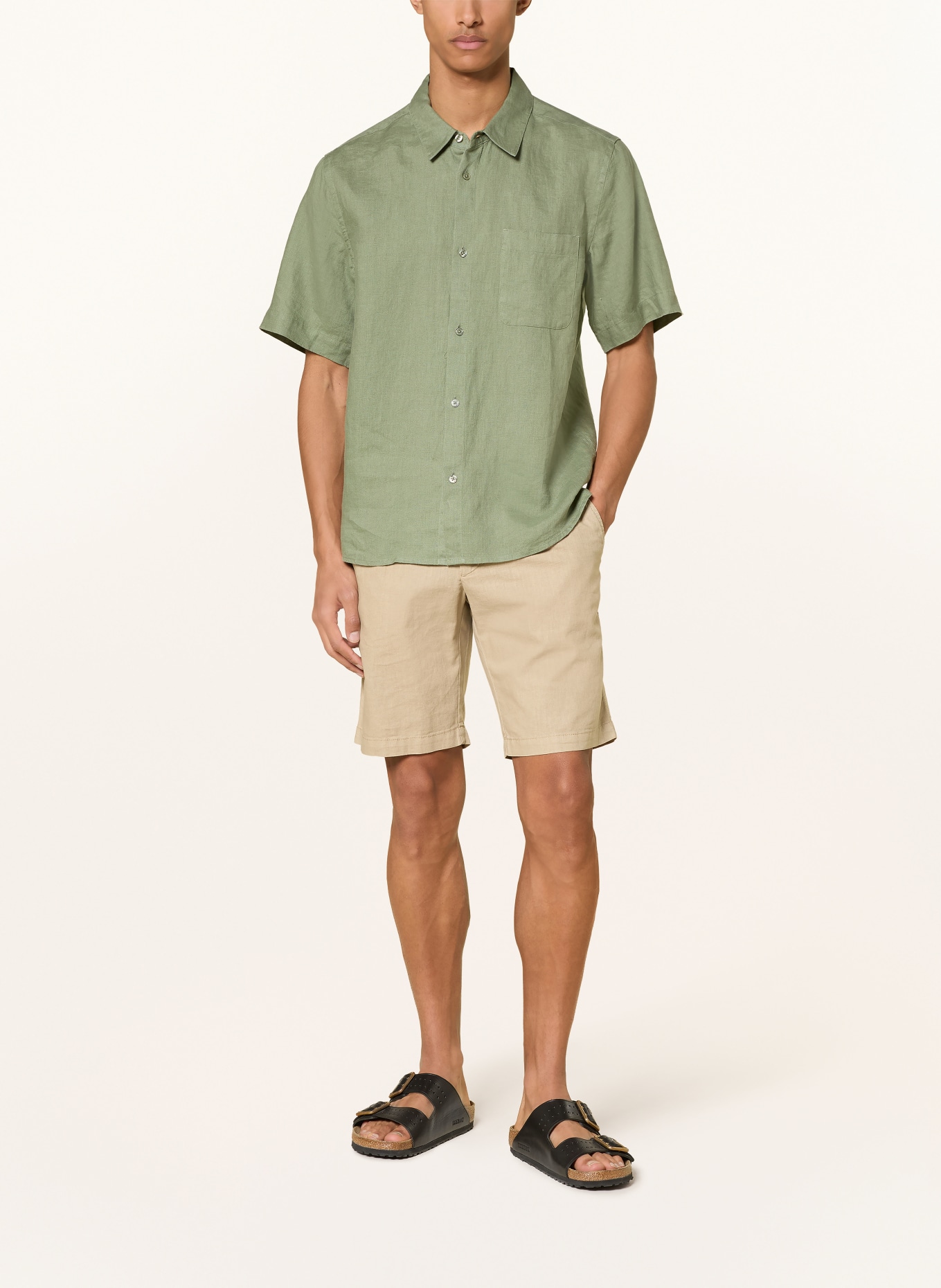 MOS MOSH Gallery MMGTHEO Regular Fit Short-Sleeve Linen Shirt: GREEN
