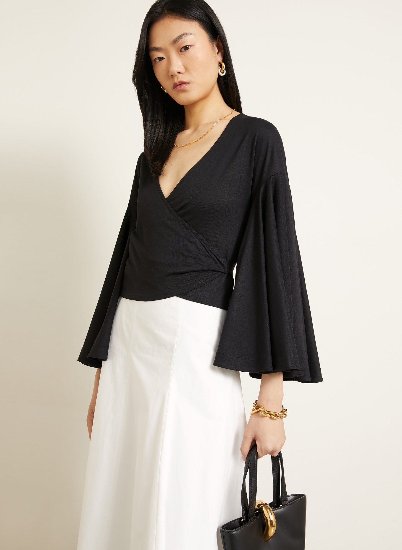 JACQUEMUS Bluzka kopertowa LE CACHE COEUR VENTADOU z rękawami 3/4: CZARNY