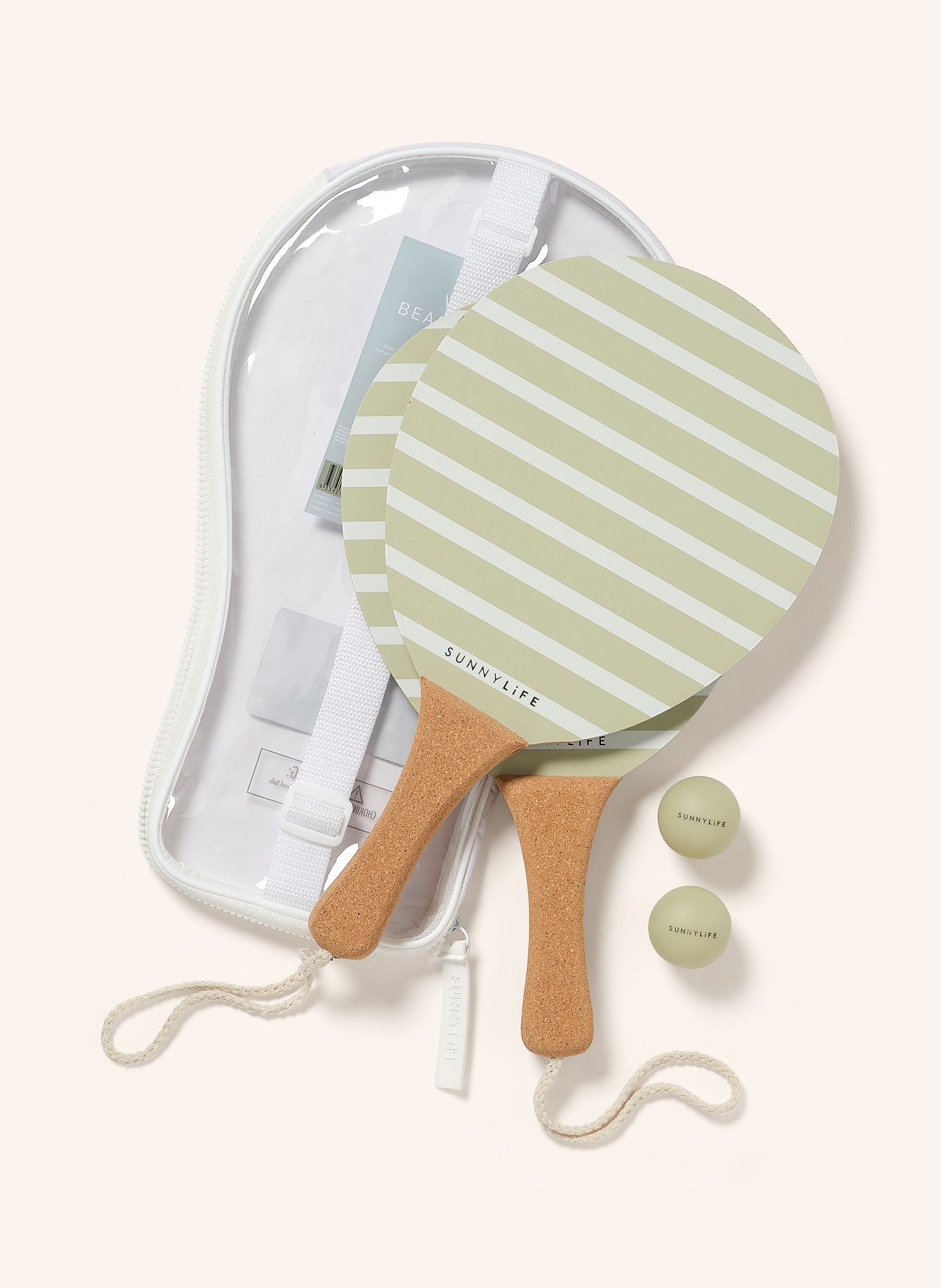 SUNNYLIFE Strandtennis-Set LA PALMA: KHAKI / BRAUN / CREME