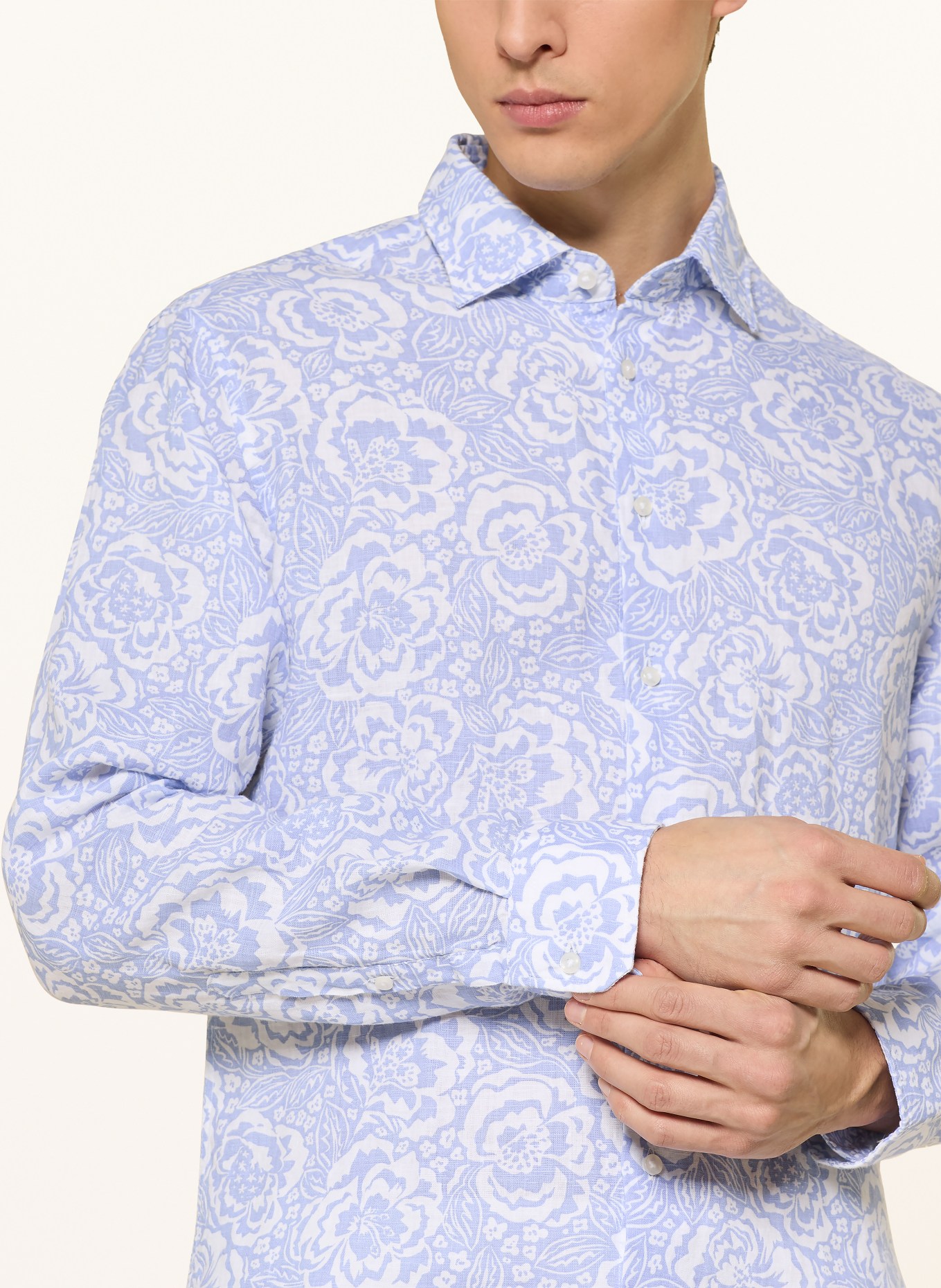 seidensticker Koszula lniana o kroju dopasowanym: JASNONIEBIESKI / BIAŁY