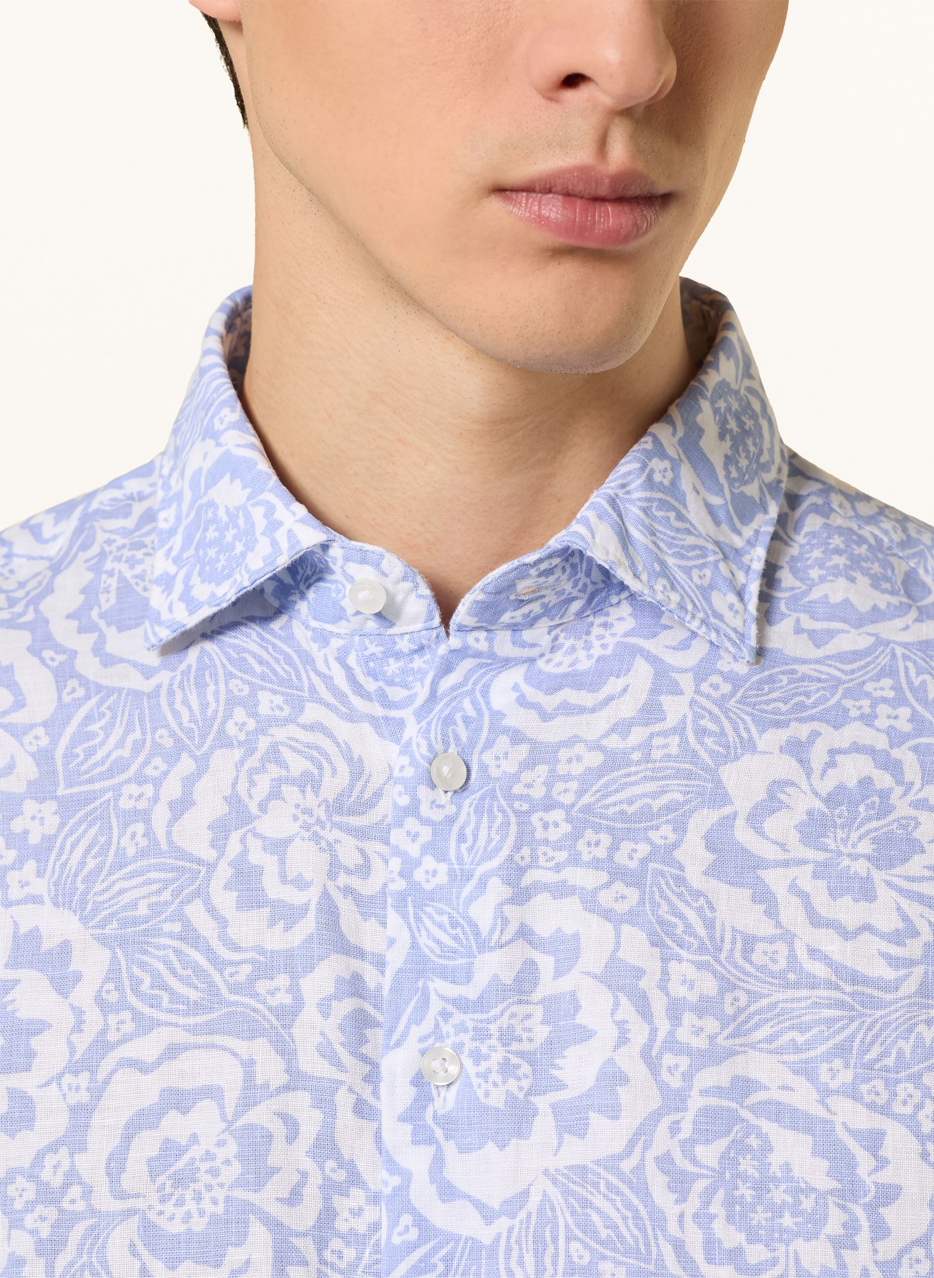 seidensticker Koszula lniana o kroju dopasowanym: JASNONIEBIESKI / BIAŁY