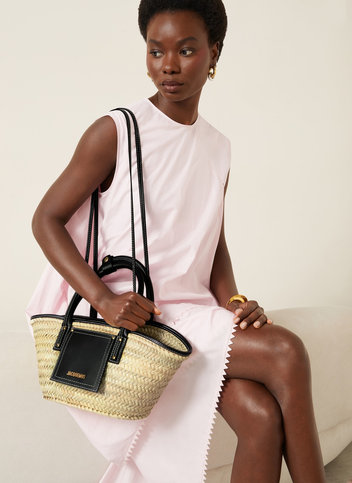 JACQUEMUS Boodschappentas LE PETIT PANIER SOLI: BEIGE / ZWART