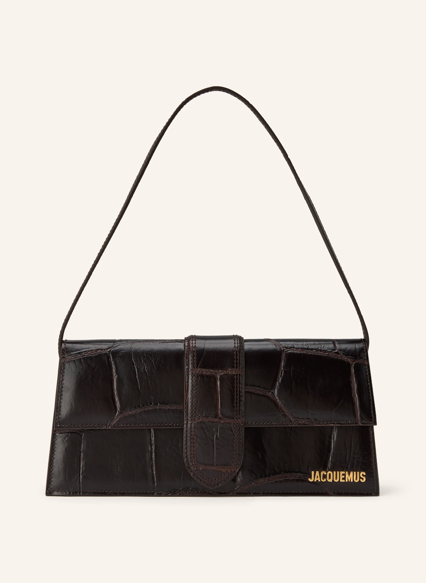 JACQUEMUS Schultertasche LE BAMBINO LONG: DUNKELBRAUN / GOLD