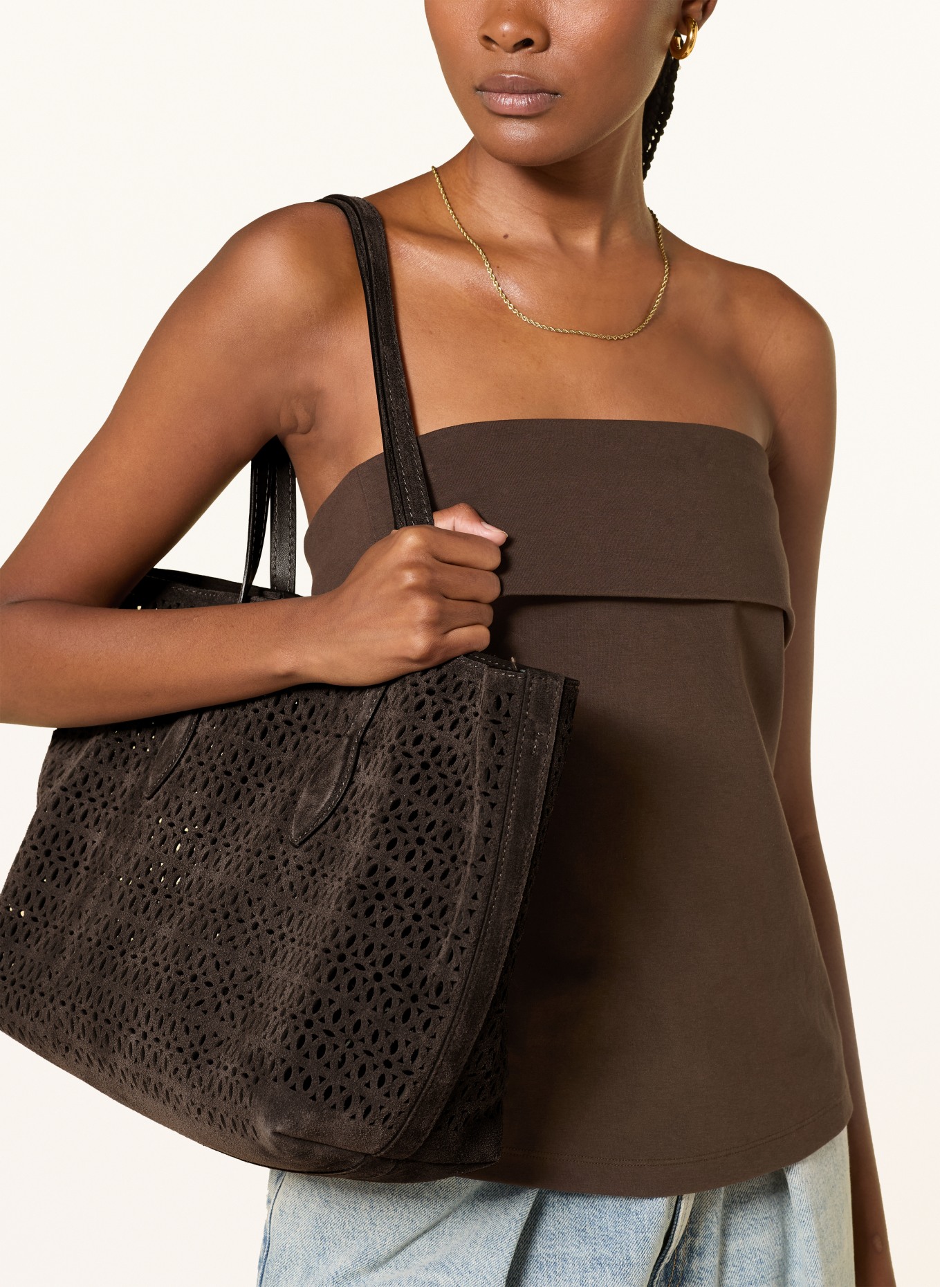 GIANNI CHIARINI Shopper met zakje en uitsparingen: MARRON FONCÉ