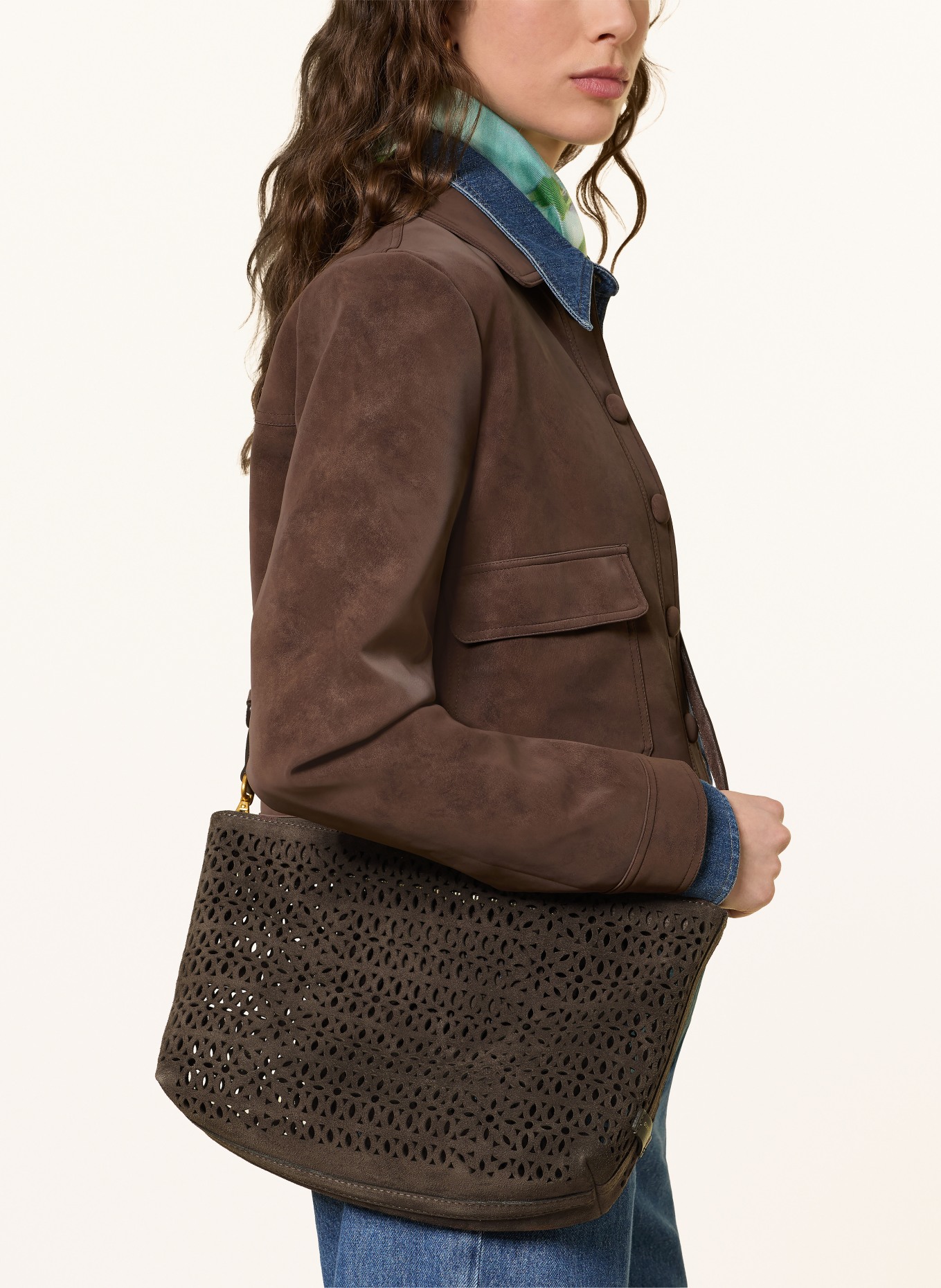 GIANNI CHIARINI Schoudertas met uitsparingen: TAUPE / GOUD