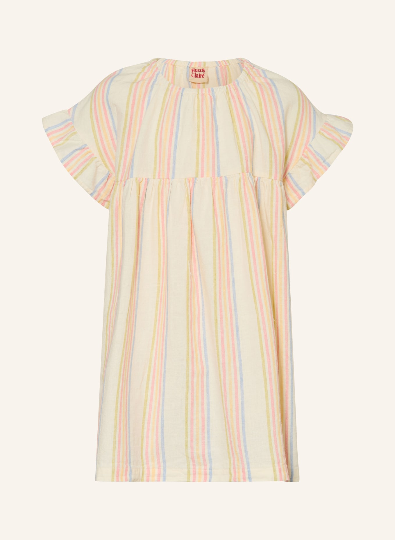 HUST and CLAIRE HCKAROLINE HELLO Dress with Ruffles: CREAM / PINK / LIGHT BLUE