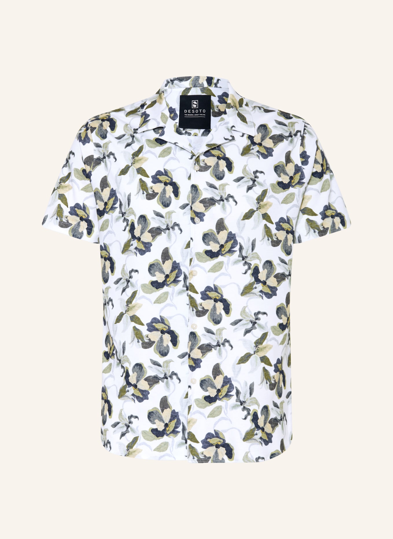 DESOTO LIDO slim fit resorthemd van jersey: WIT / OLIJF / DONKERBLAUW