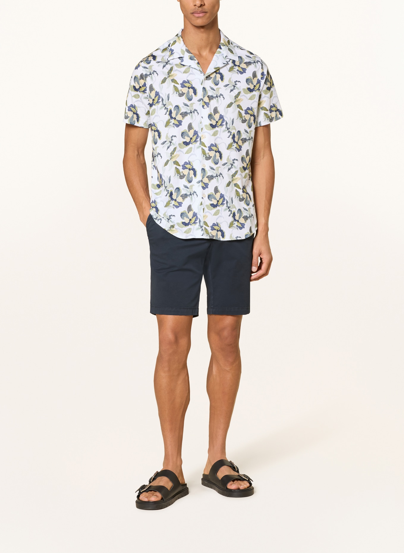 DESOTO LIDO slim fit resorthemd van jersey: WIT / OLIJF / DONKERBLAUW