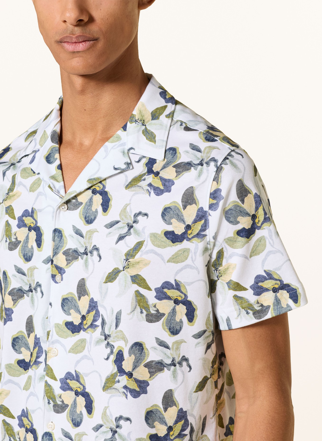 DESOTO LIDO slim fit resorthemd van jersey: WIT / OLIJF / DONKERBLAUW