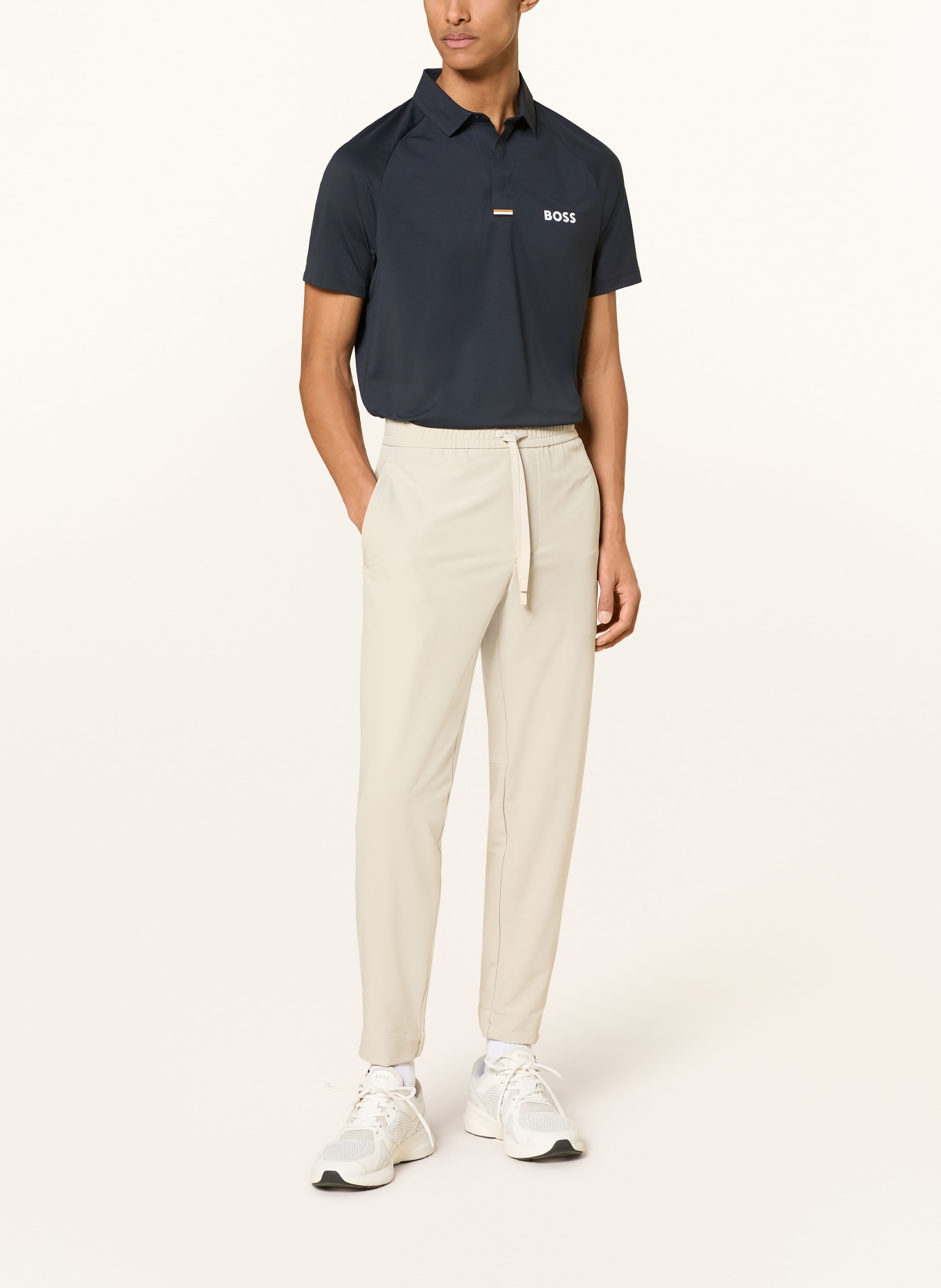 BOSS Funktions-Poloshirt PADDYTECH: DUNKELBLAU / COGNAC / WEISS