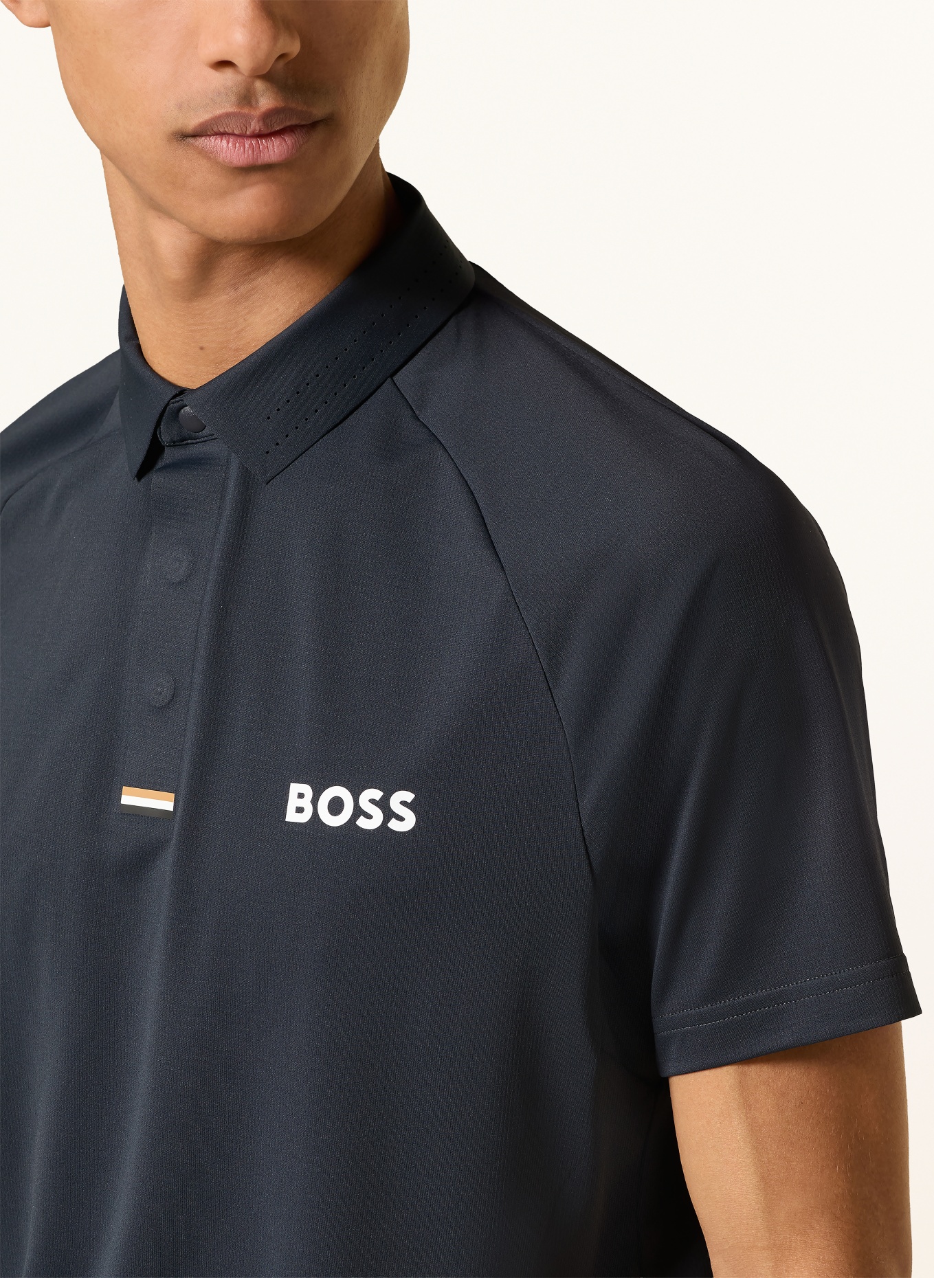 BOSS Funktions-Poloshirt PADDYTECH: DUNKELBLAU / COGNAC / WEISS