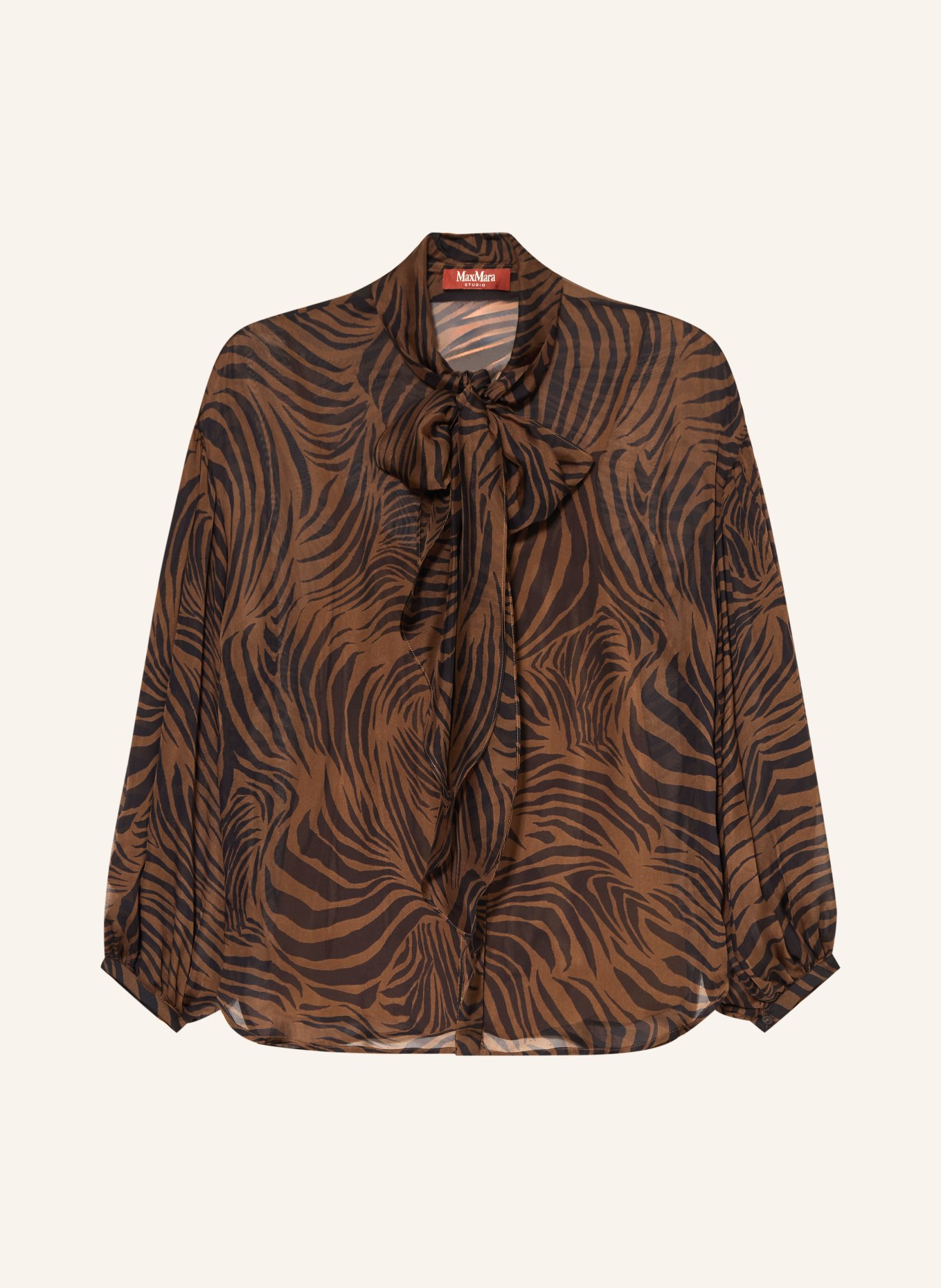 Max Mara STUDIO Chemisier à col lavallière BALLATA: MARRON / NOIR