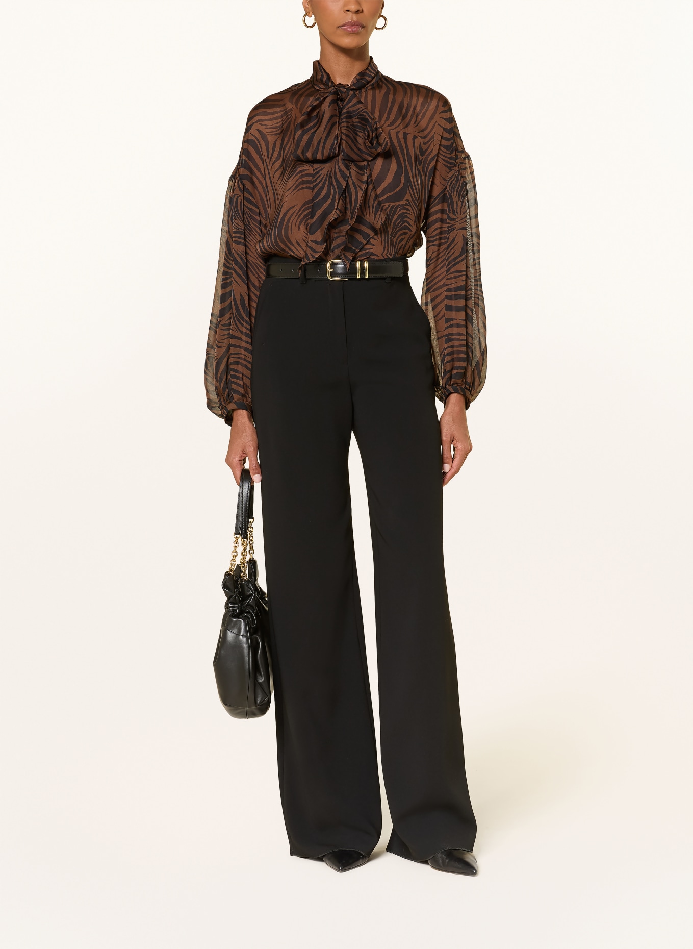 Max Mara STUDIO Chemisier à col lavallière BALLATA: MARRON / NOIR