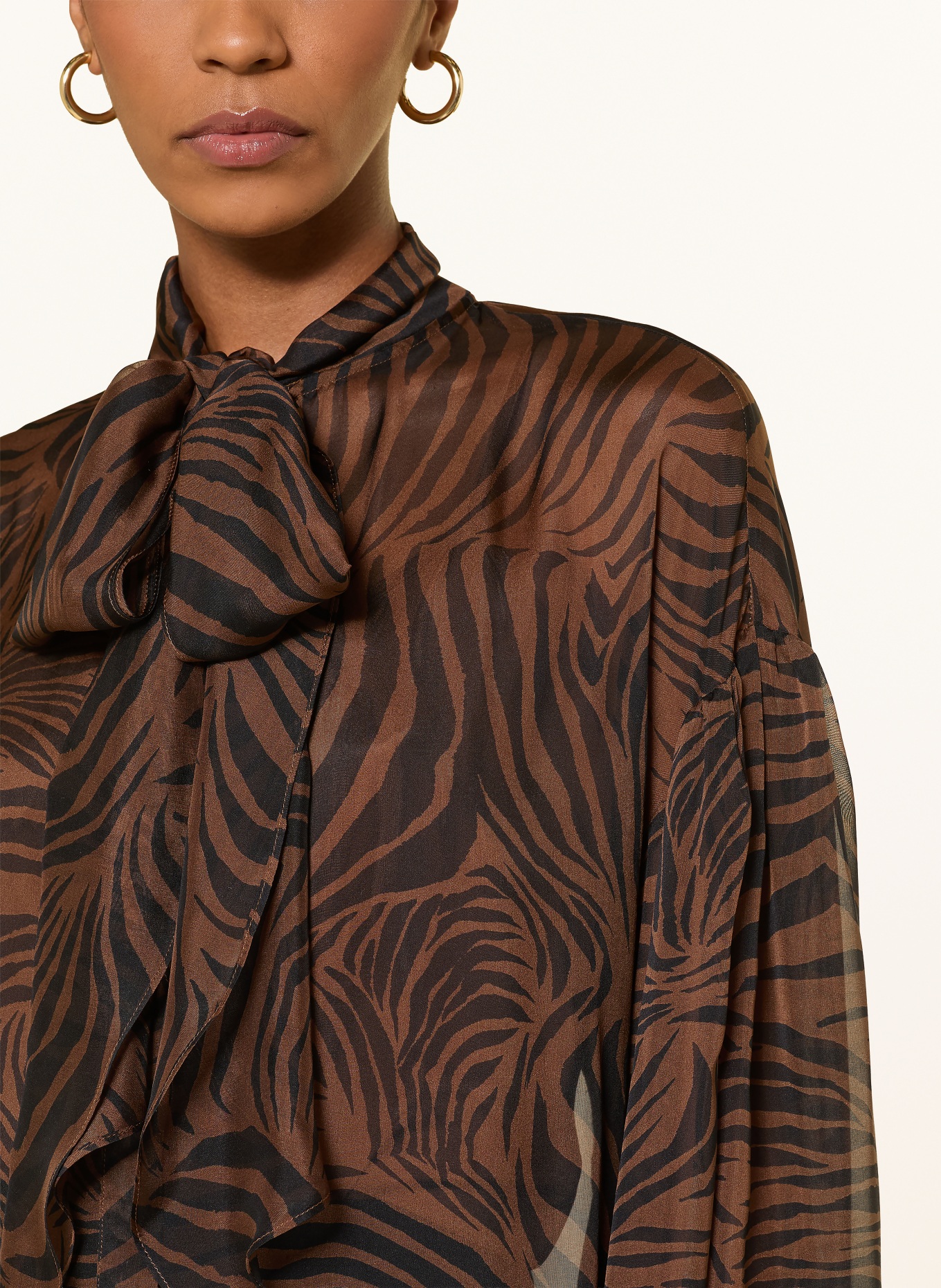 Max Mara STUDIO Chemisier à col lavallière BALLATA: MARRON / NOIR