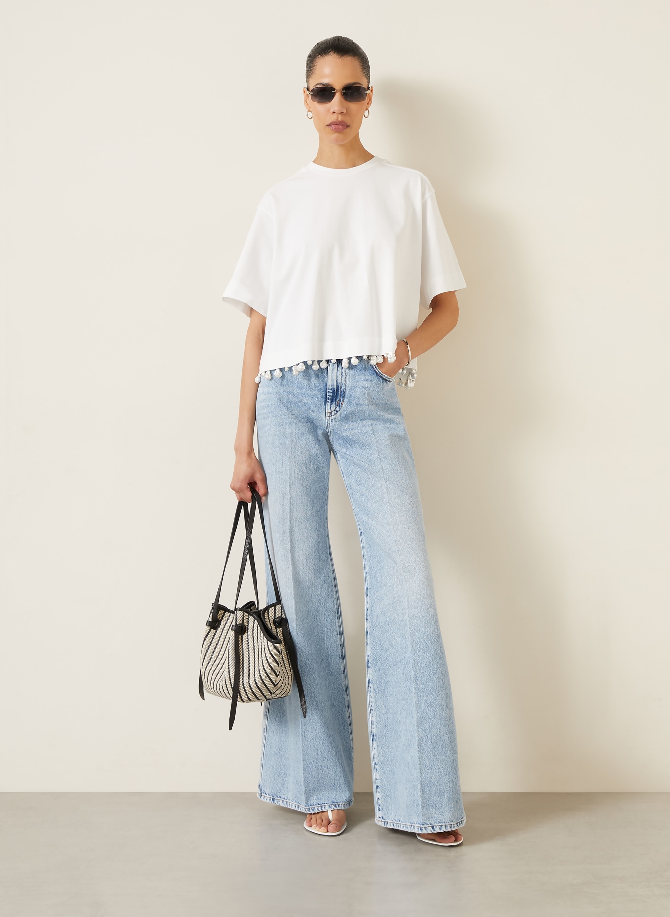 SPORTMAX T-Shirt mit Schmuckperlen: WEISS