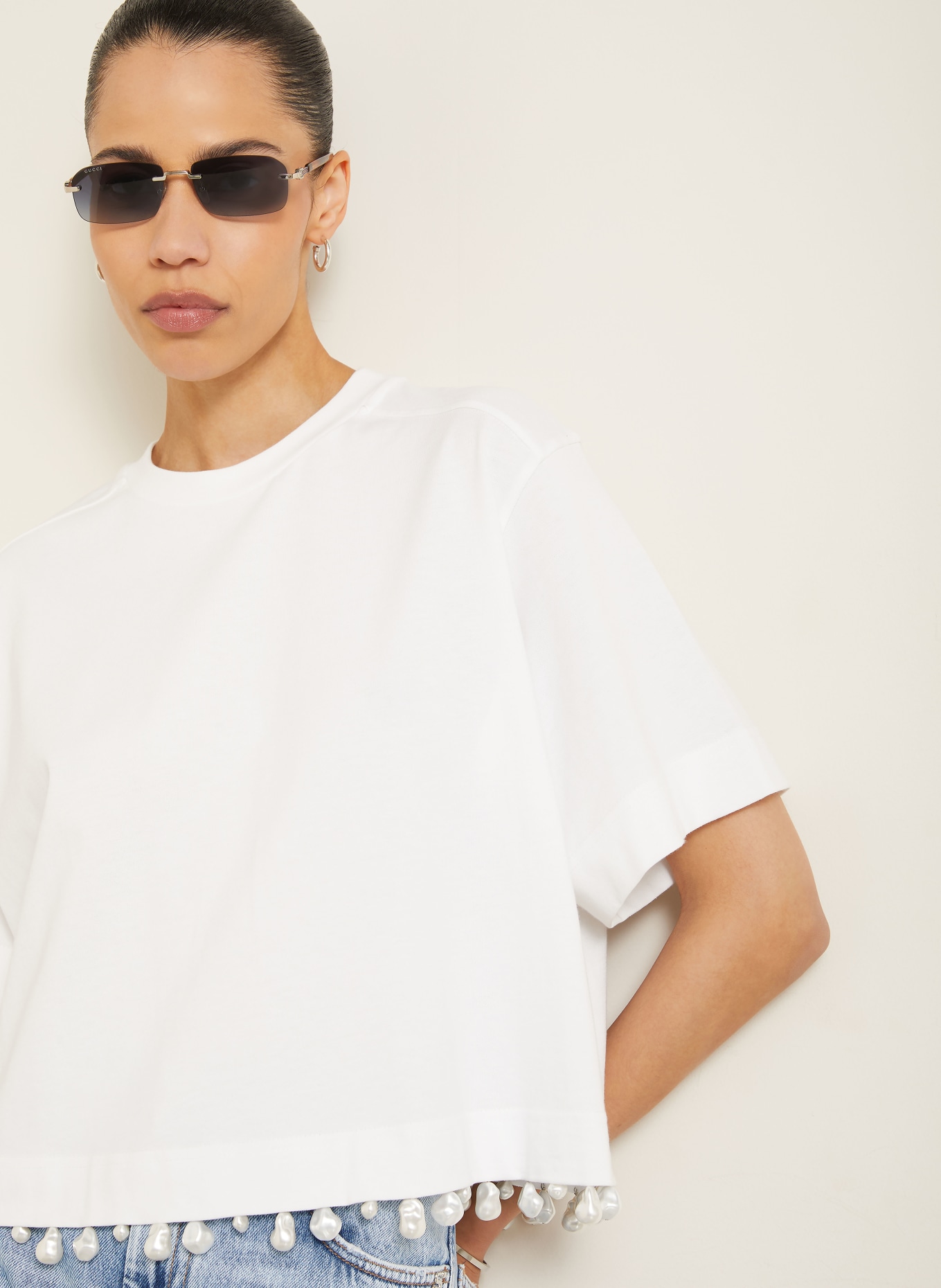 SPORTMAX T-Shirt mit Schmuckperlen: WEISS