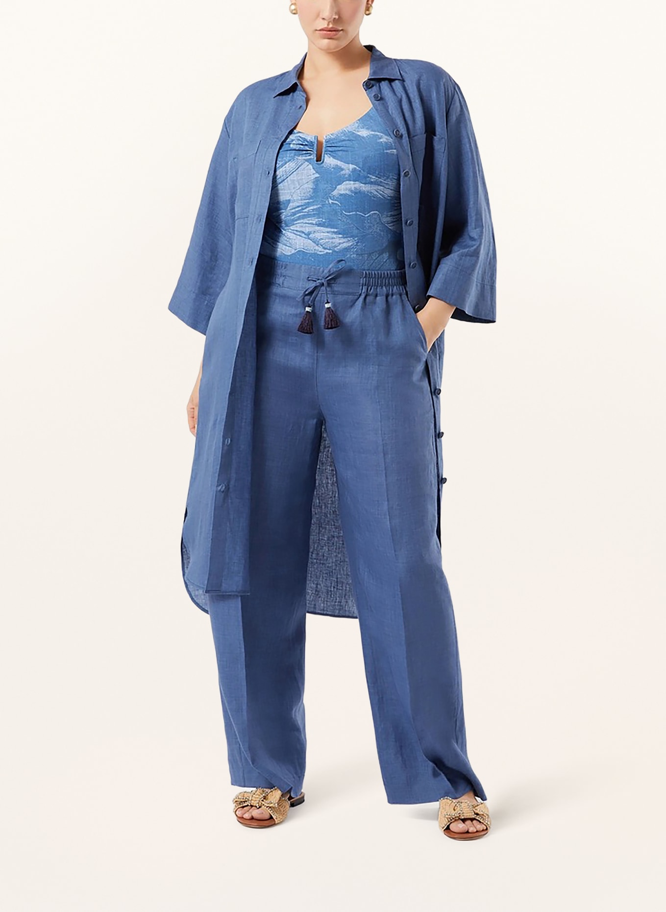 MARINA RINALDI Spodnie z lnu MRSCOMMA: NIEBIESKI