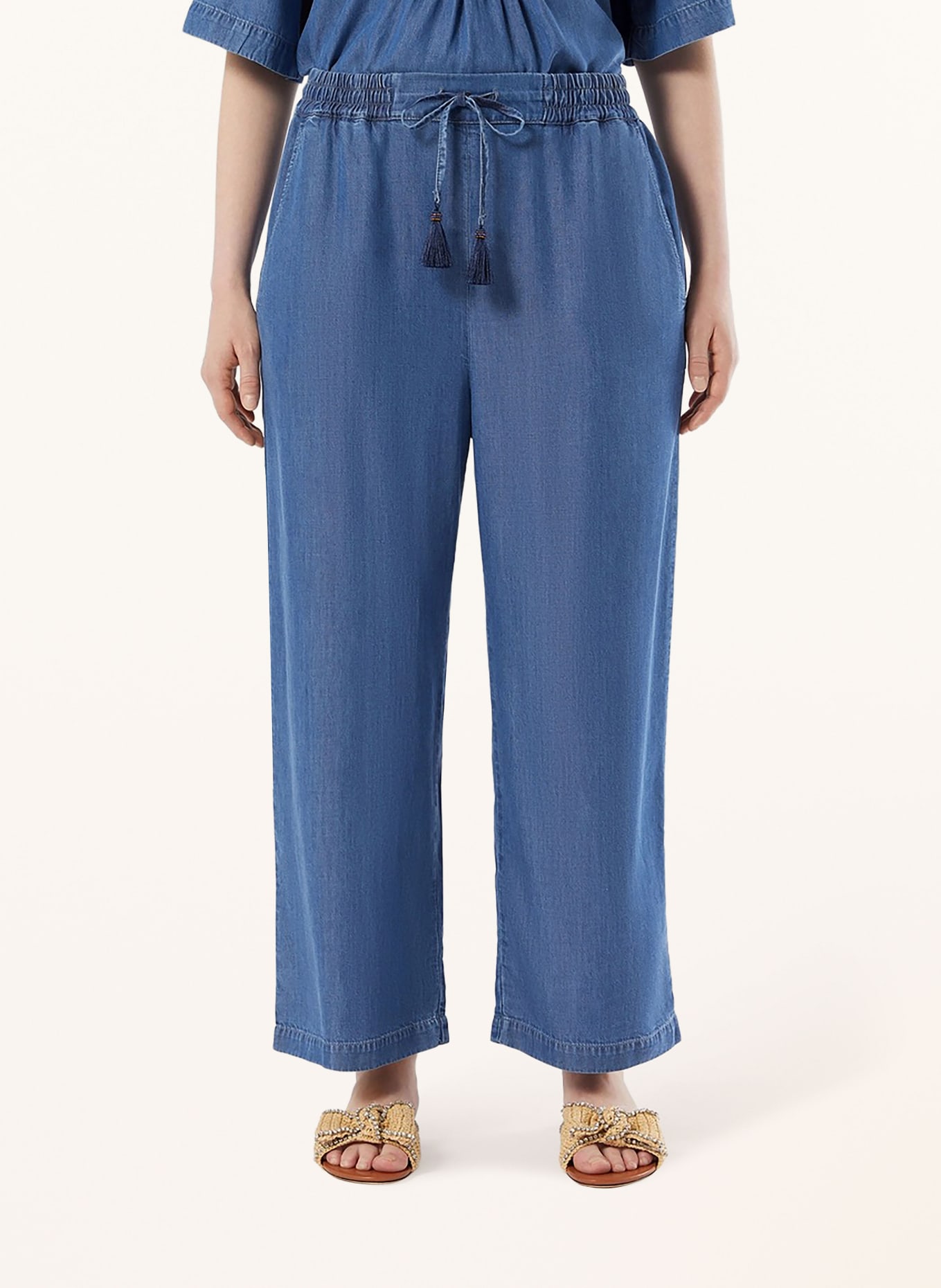 MARINA RINALDI Spodnie z marlowej tkaniny MRSBIG w stylu jeansowym: NIEBIESKI