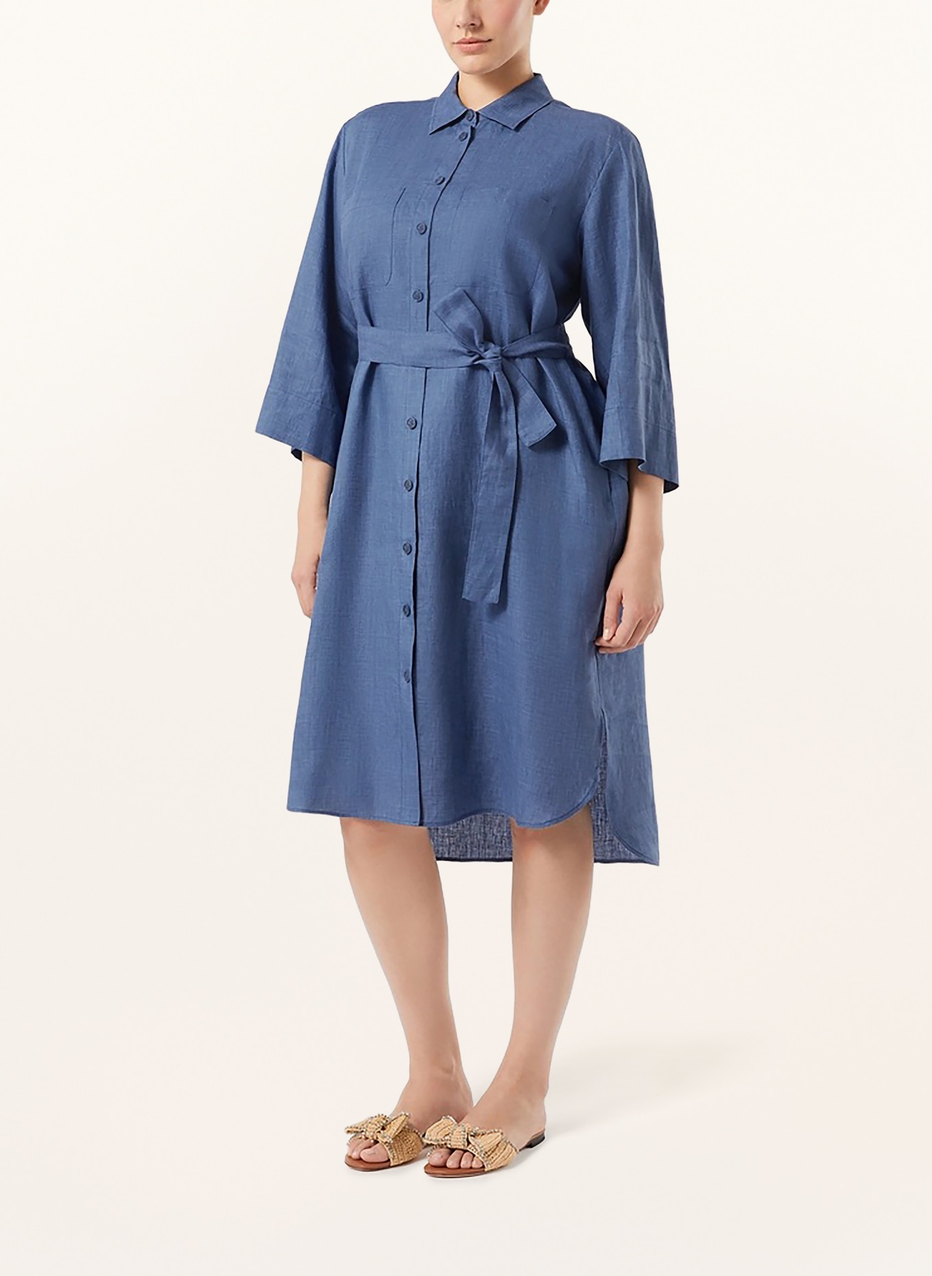 MARINA RINALDI Sukienka koszulowa MRSAGO z lnu z rękawami 3/4: JASNONIEBIESKI
