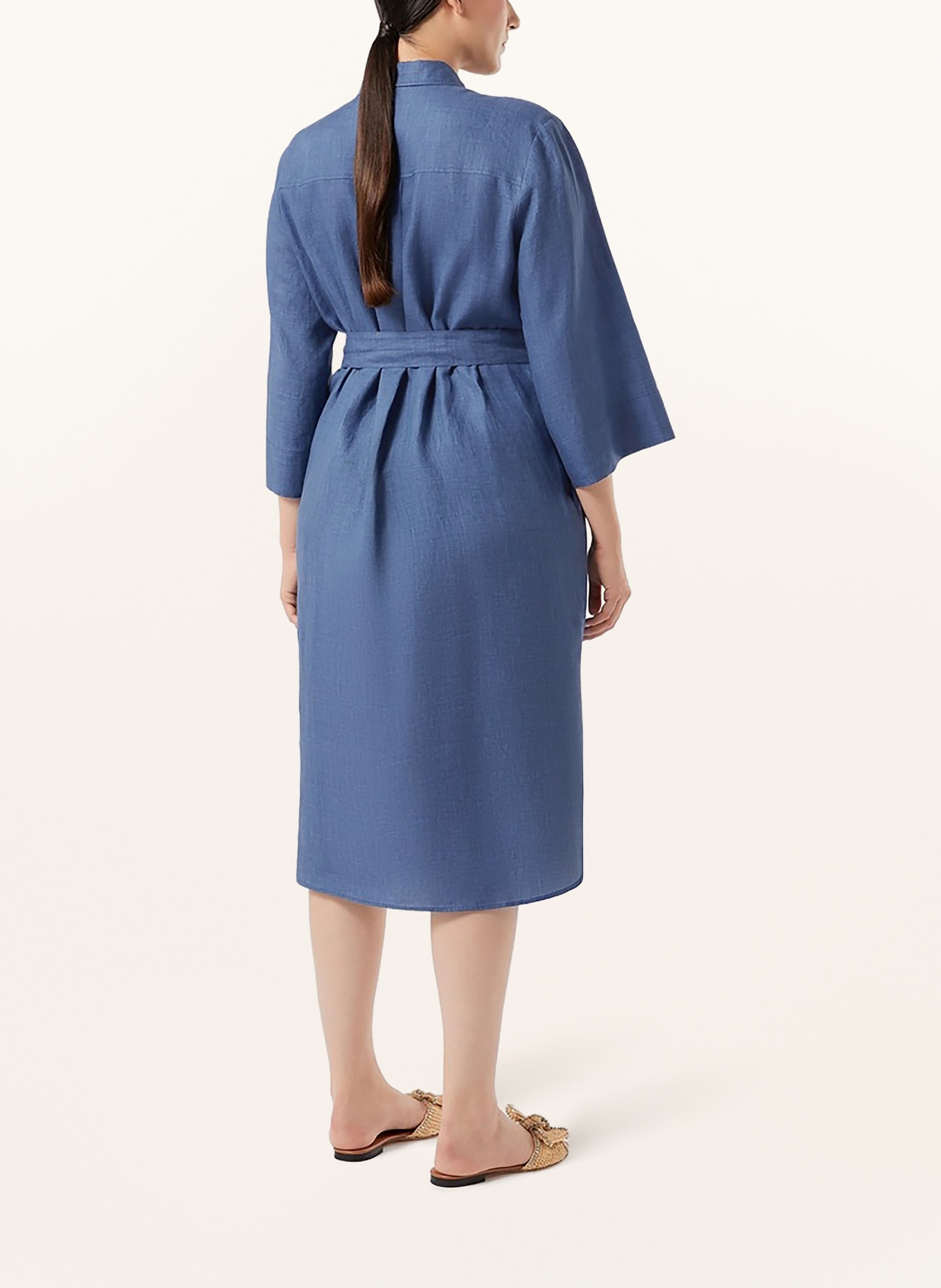 MARINA RINALDI Sukienka koszulowa MRSAGO z lnu z rękawami 3/4: JASNONIEBIESKI