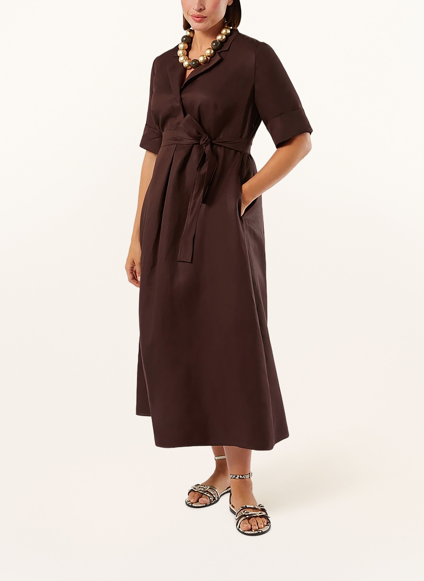 MARINA RINALDI Sukienka MRSALPACA z lnu: CIEMNOBRĄZOWY