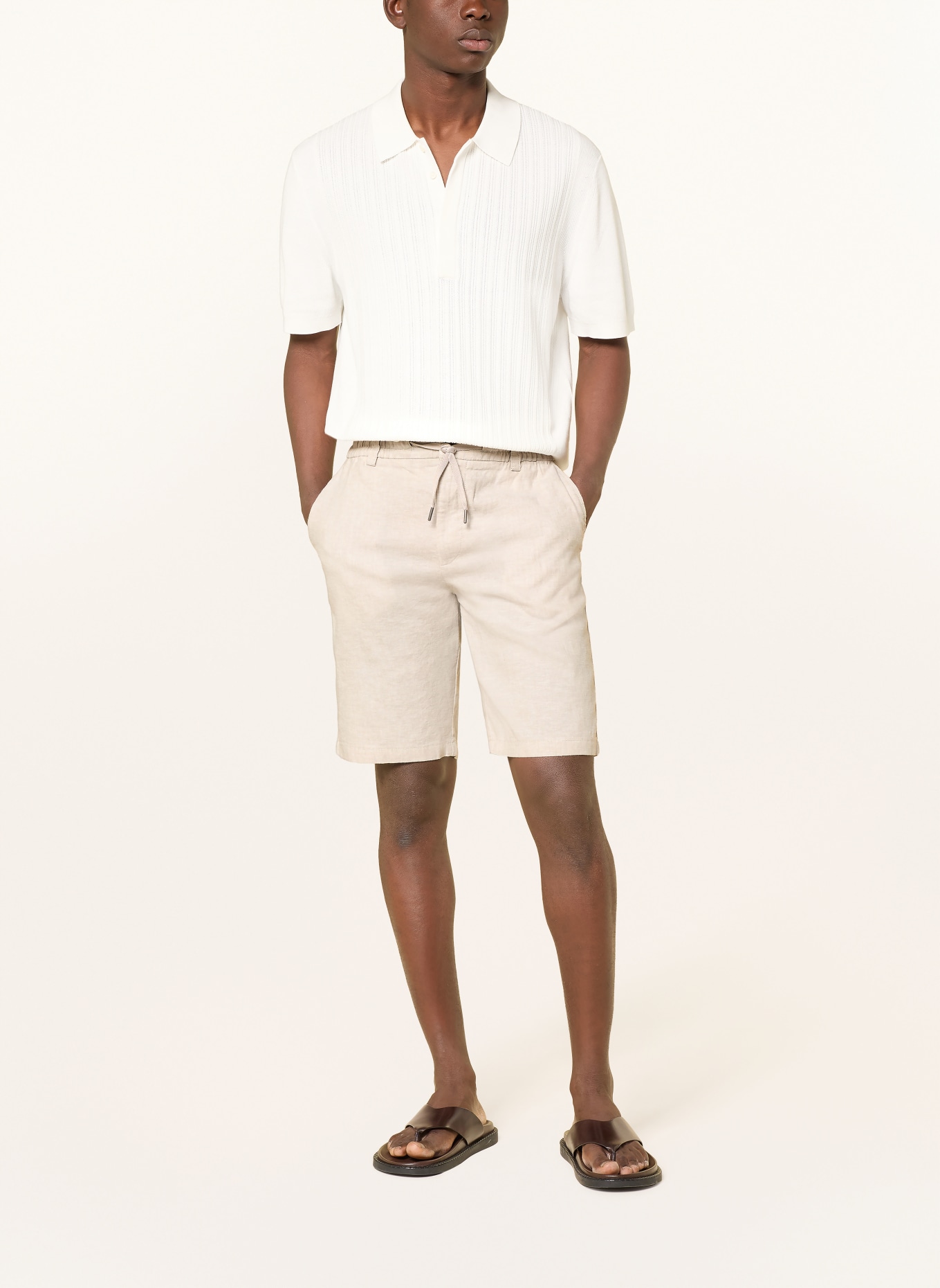 BOSS Chinoshorts CHINO Tapered Fit mit Leinen: BEIGE