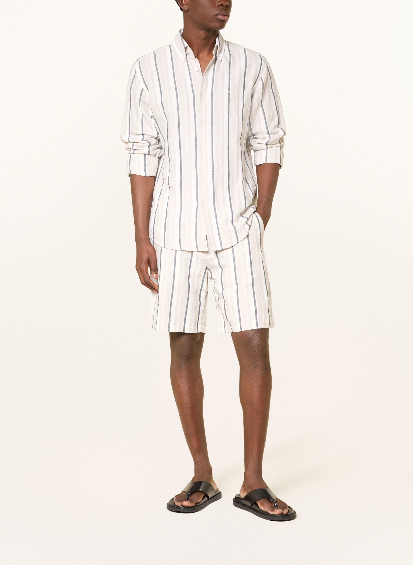 BOSS Straight-fit linen chino shorts: ECRU / TAUPE / BLACK