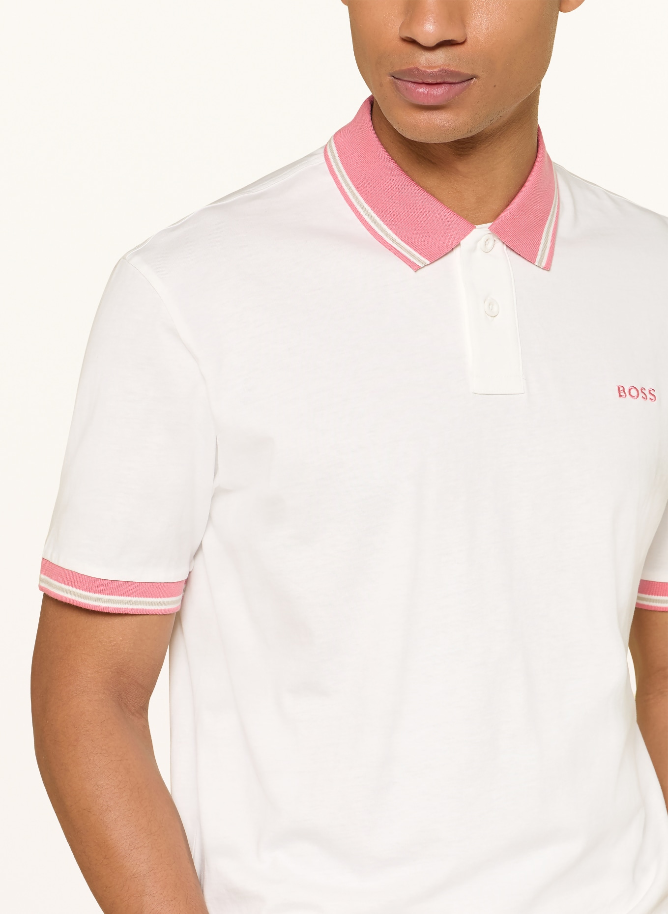 BOSS BLOCKS Relaxed Fit Jersey Polo Shirt: WHITE / LIGHT RED