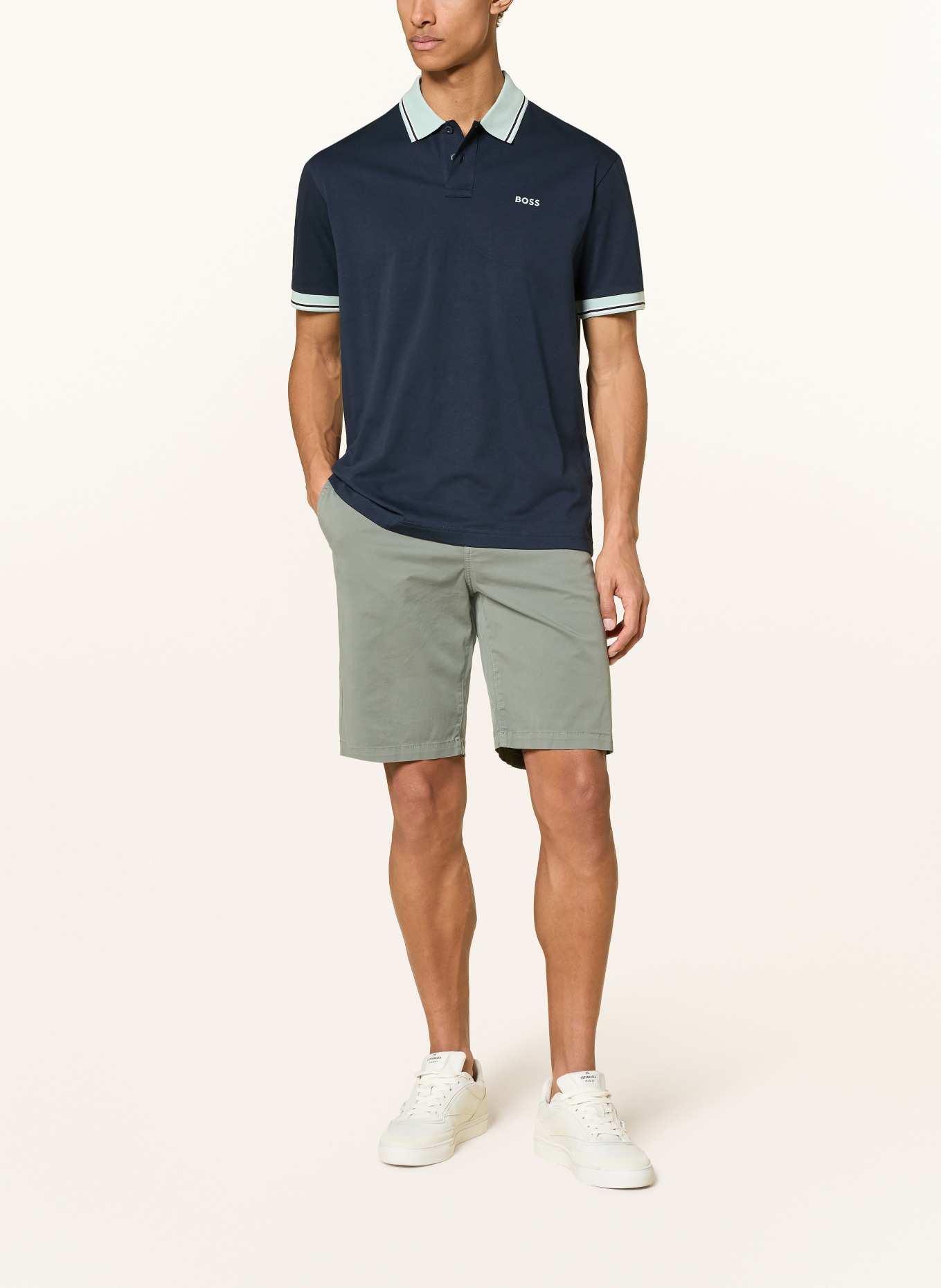 BOSS Jersey-Poloshirt BLOCKS Relaxed Fit: DUNKELBLAU / MINT