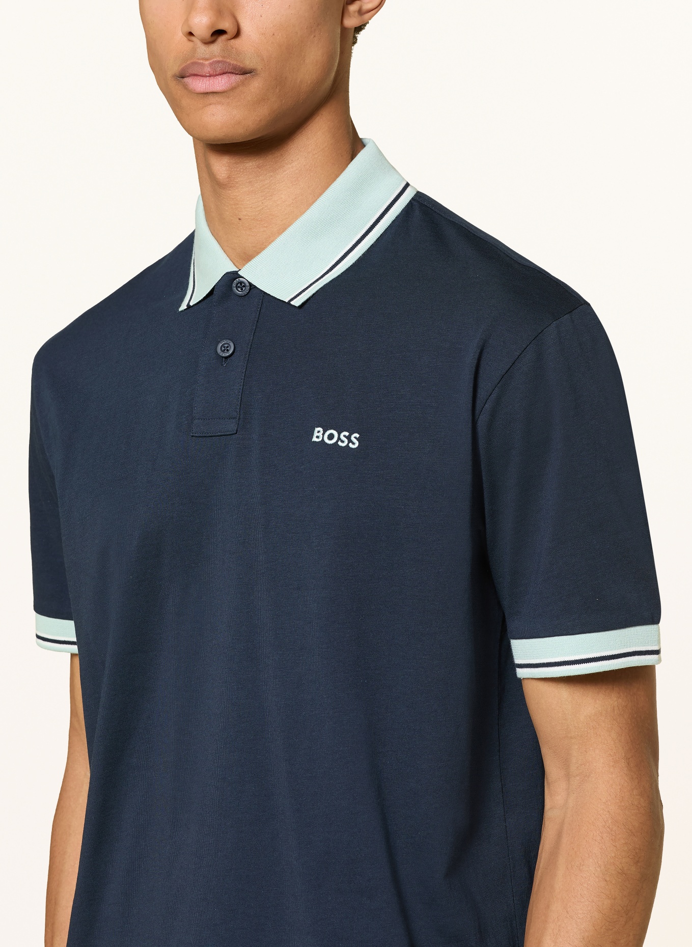 BOSS Jersey-Poloshirt BLOCKS Relaxed Fit: DUNKELBLAU / MINT