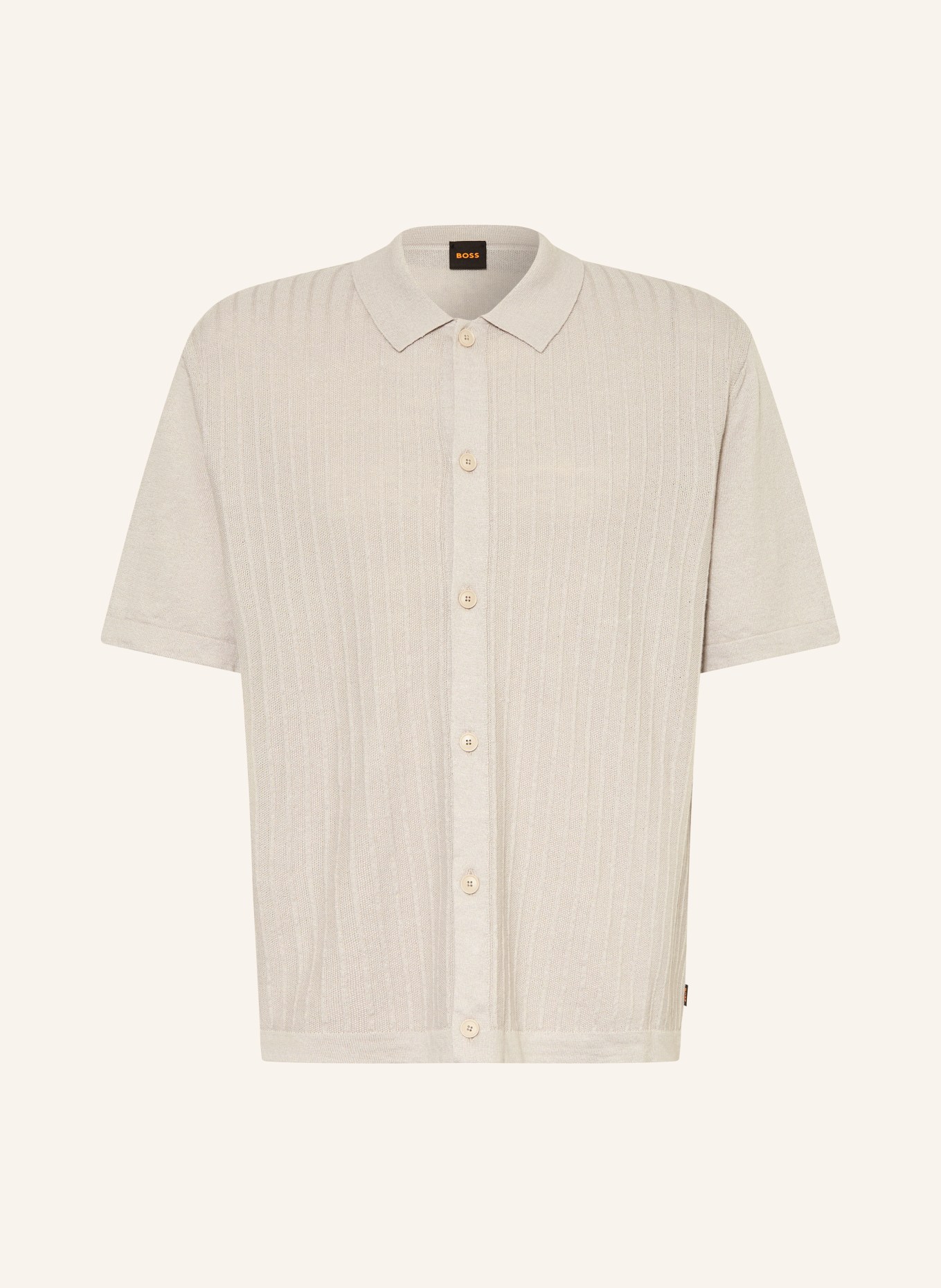 BOSS AMICINO Comfort Fit knit shirt with linen: LIGHT GRAY