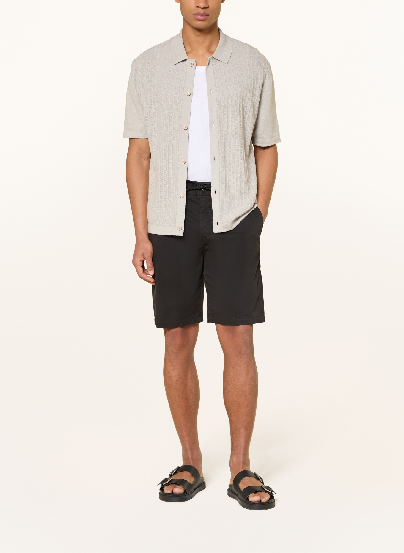 BOSS AMICINO Comfort Fit knit shirt with linen: LIGHT GRAY