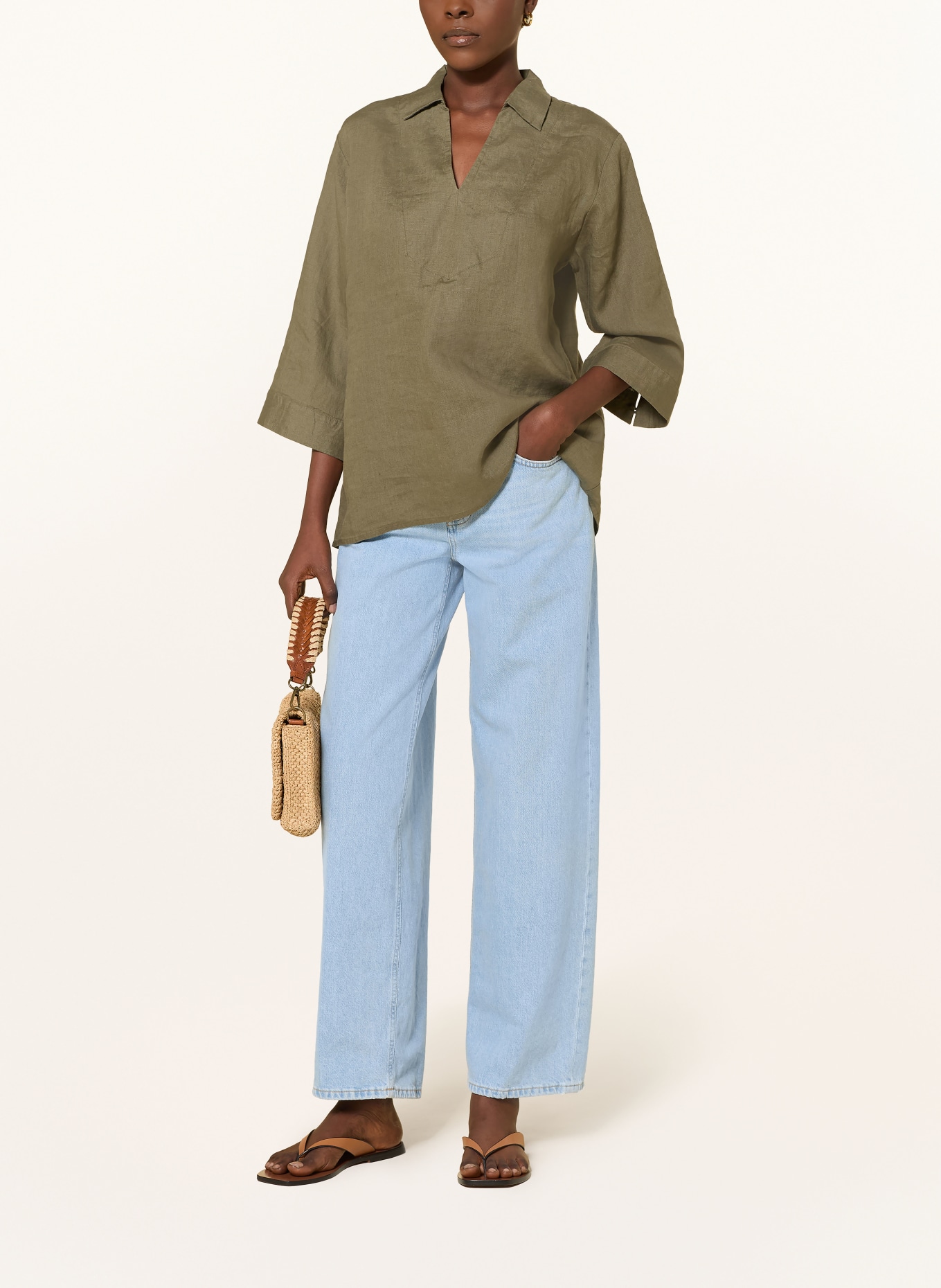 lilienfels Lněná halenka s 3/4 rukávem: OLIVOVÁ