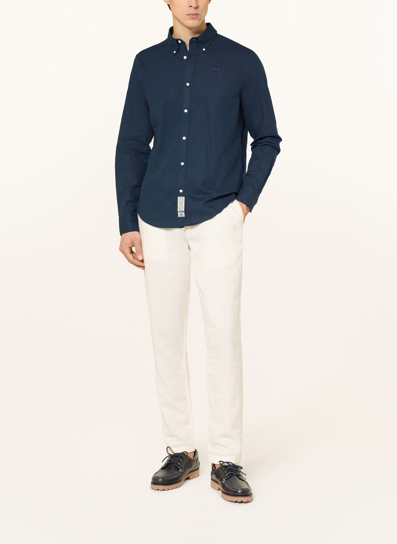 LA MARTINA Overhemd met normale pasvorm van linnen: DONKERBLAUW