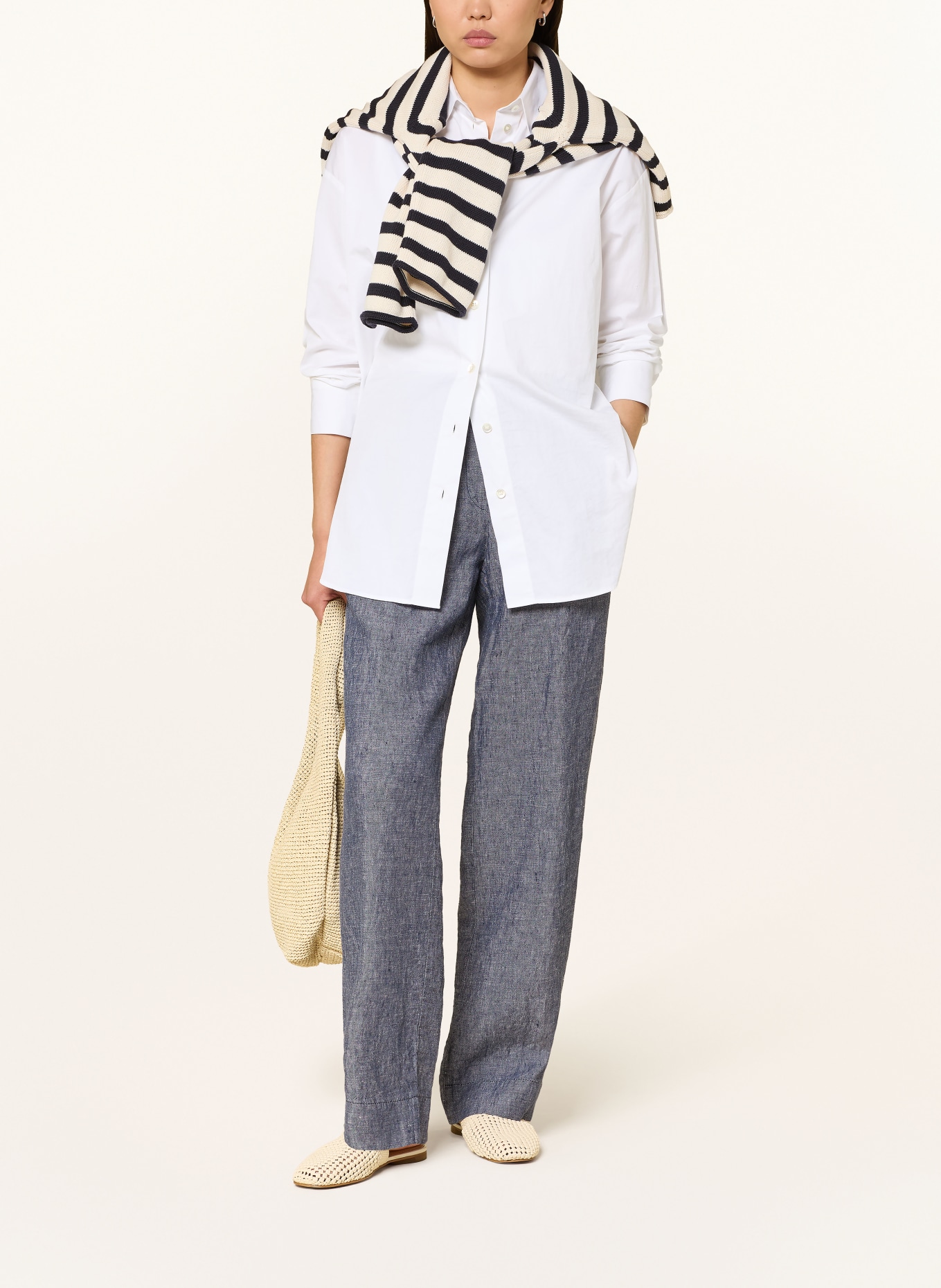 BRAX Lněné kalhoty FARINA: TMAVĚ MODRÁ