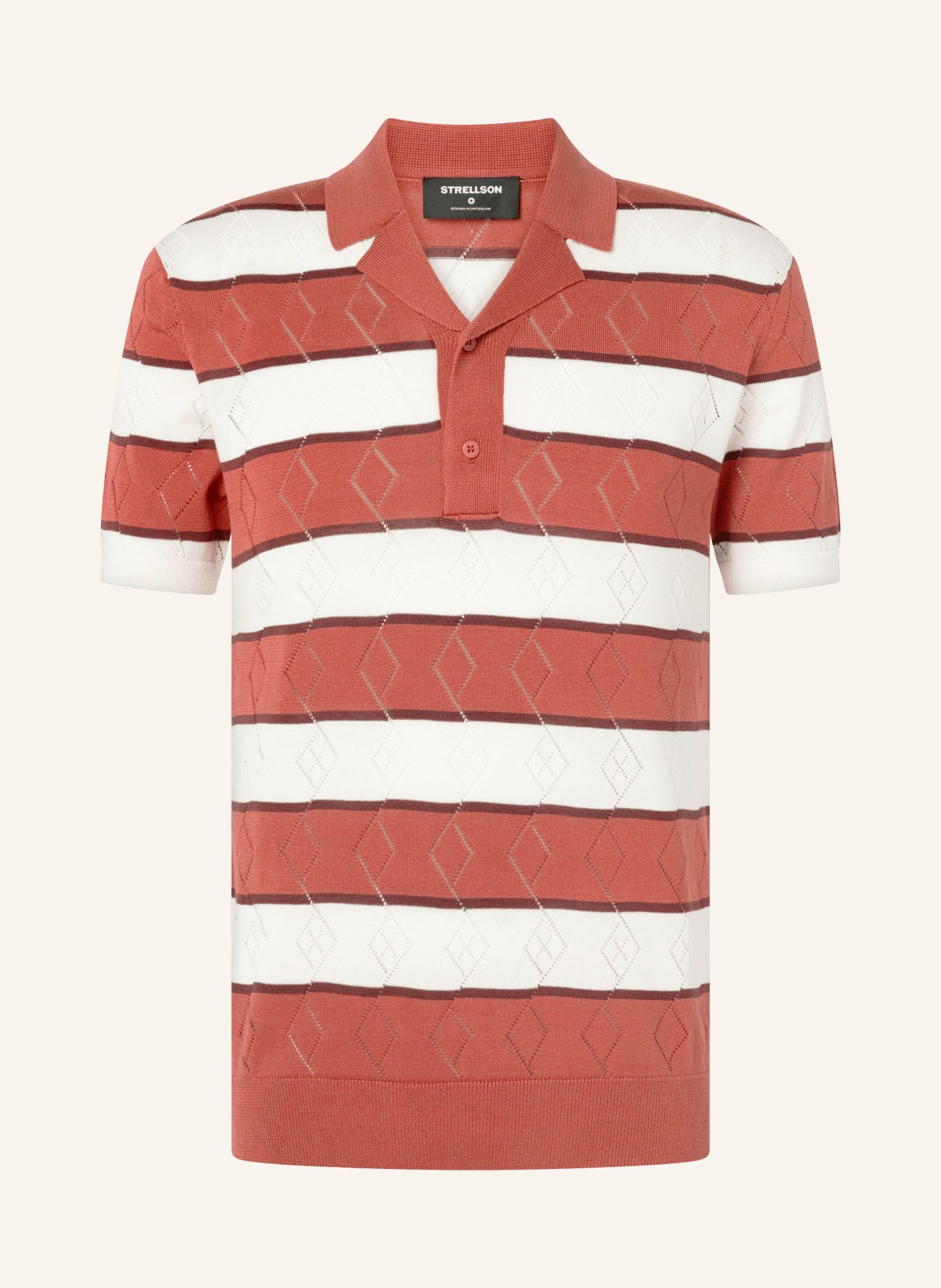 STRELLSON Polo en maille ADRIAN: ROUGE FONCÉ / MARRON FONCÉ / ÉCRU