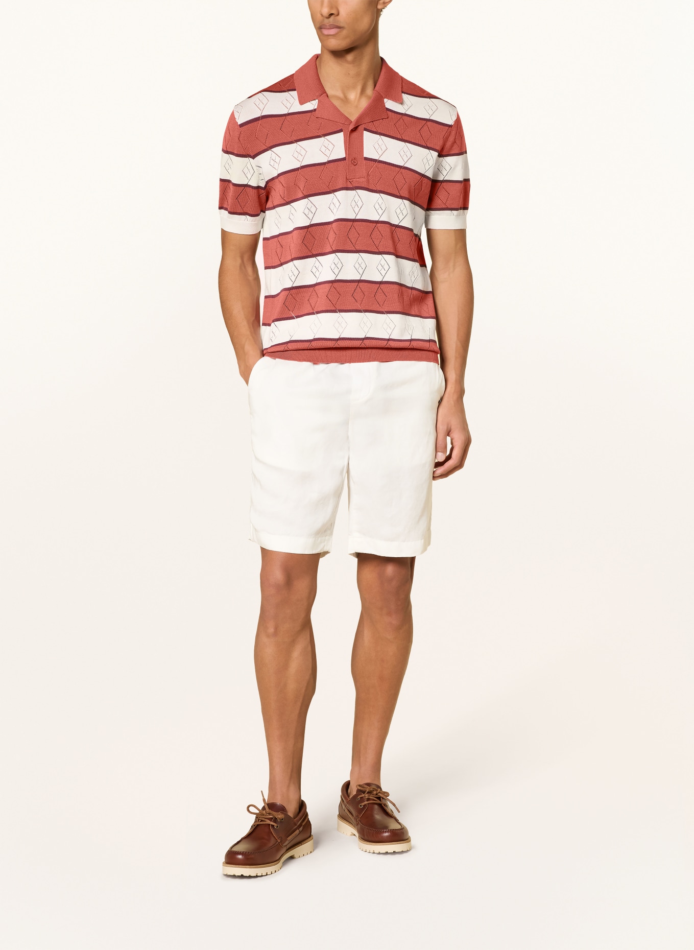 STRELLSON Polo en maille ADRIAN: ROUGE FONCÉ / MARRON FONCÉ / ÉCRU