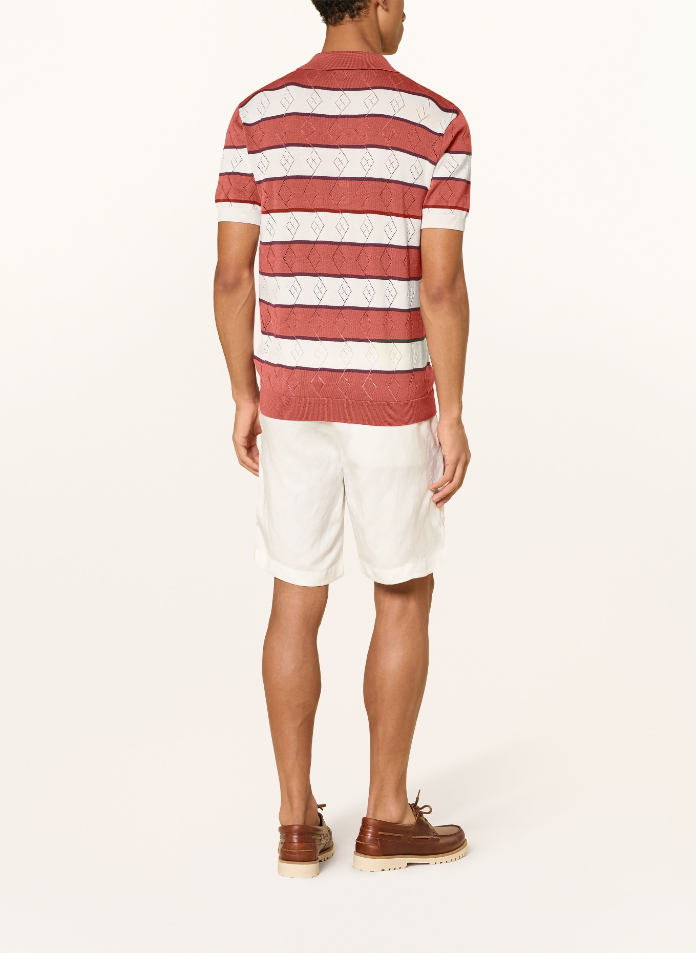 STRELLSON Polo en maille ADRIAN: ROUGE FONCÉ / MARRON FONCÉ / ÉCRU